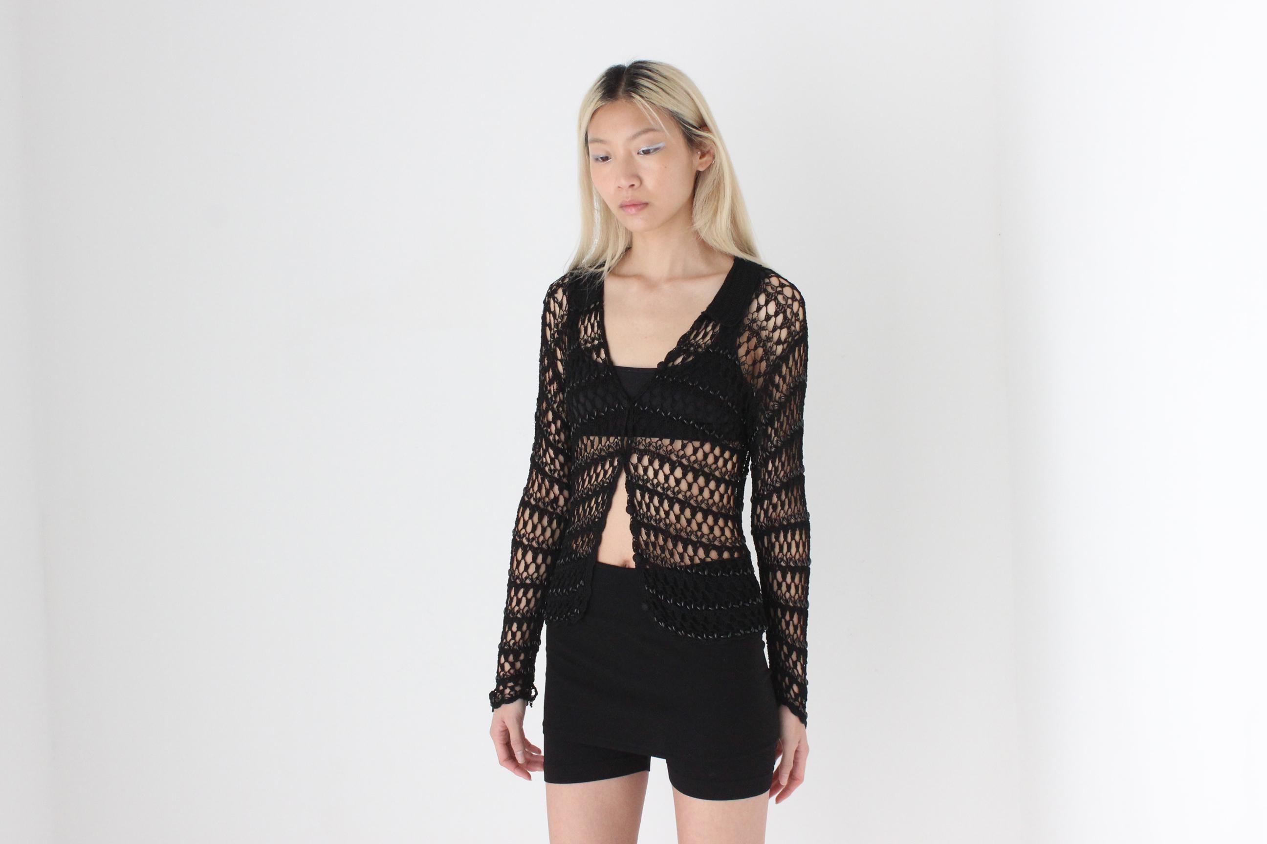 FUTURISM 90s Beaded Crochet Button Front Top