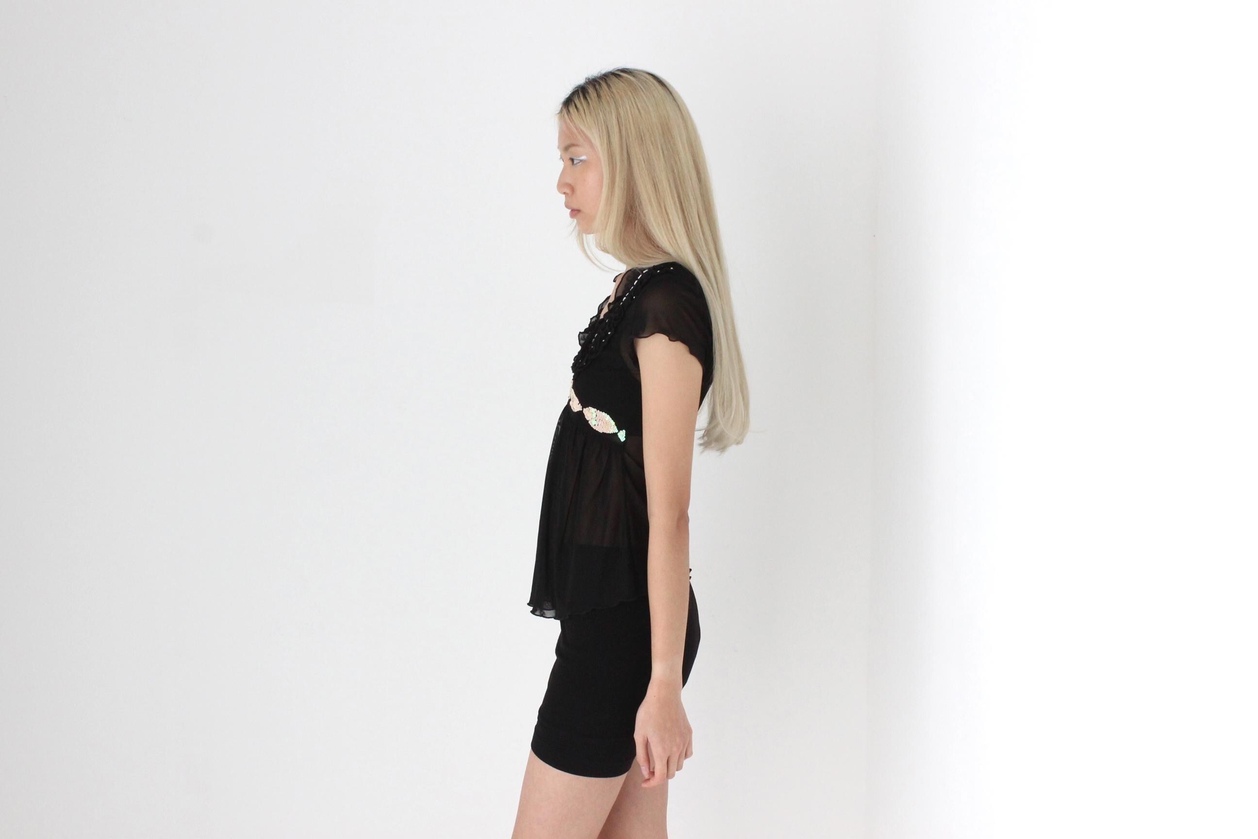 FUTURISM Cute Y2K Mesh Babydoll Top