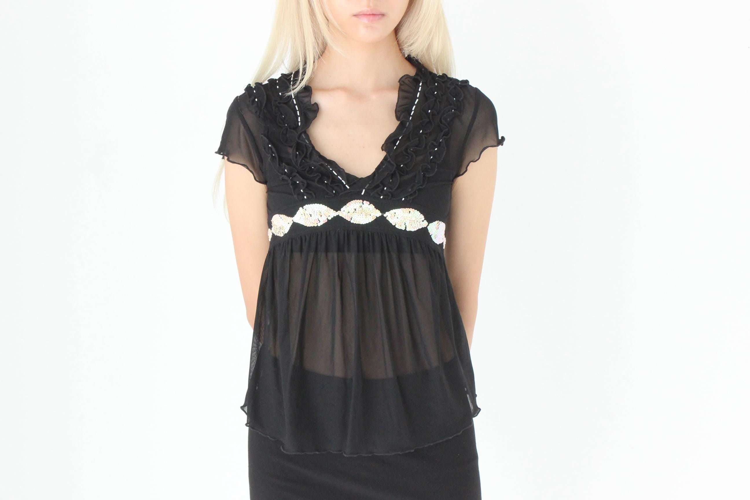 FUTURISM Cute Y2K Mesh Babydoll Top
