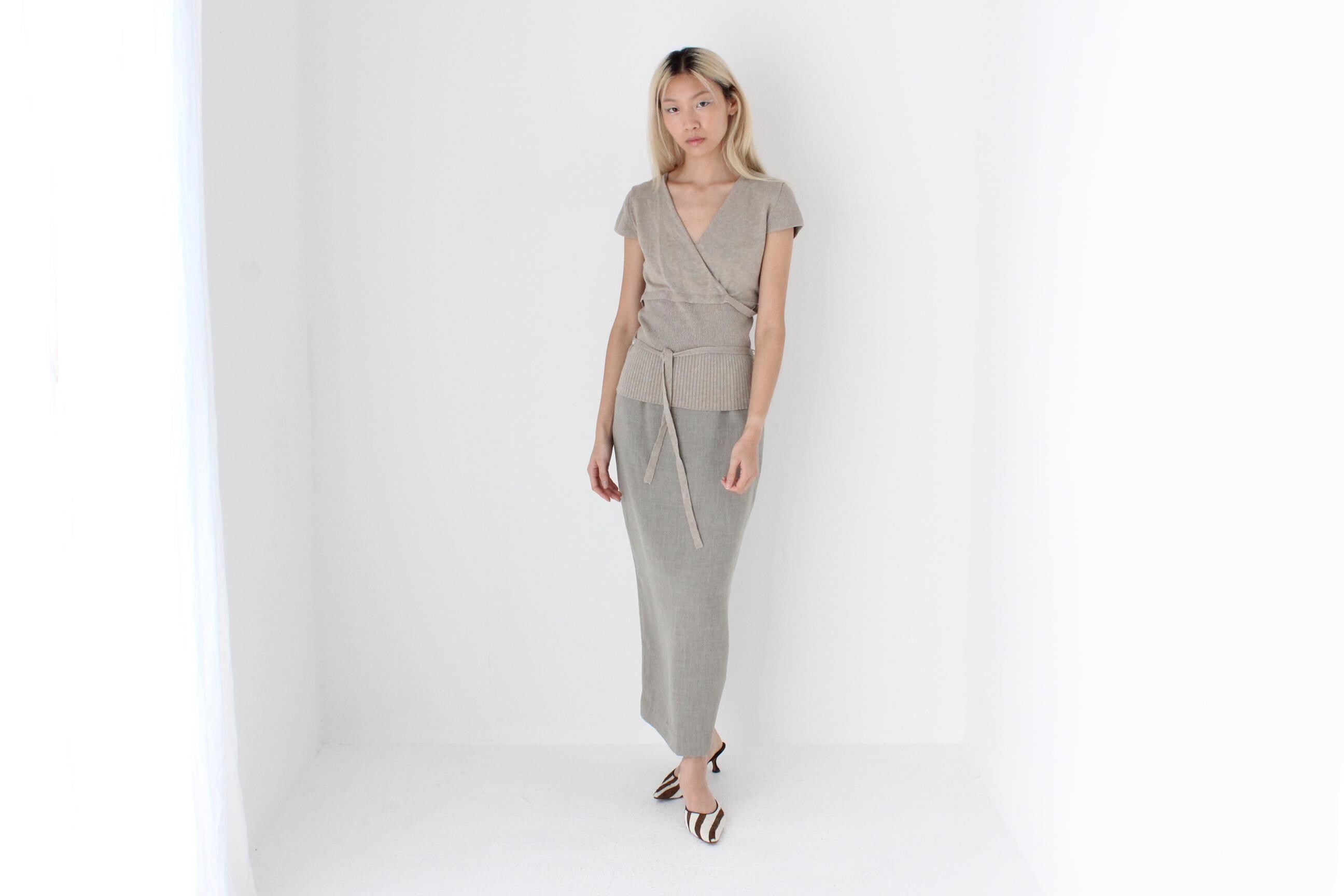 FUTURISM 90s Neutral Crepe Column Skirt