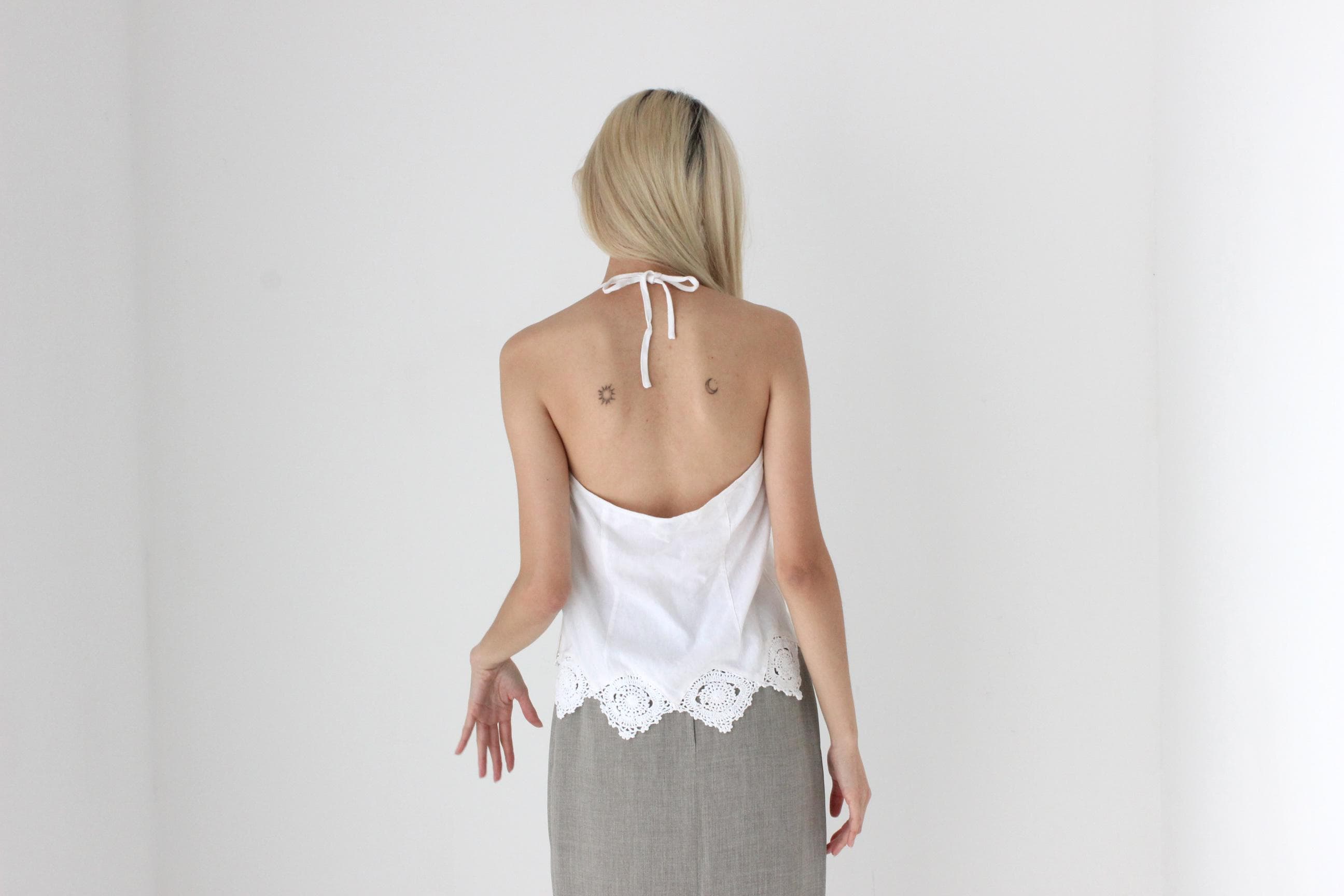 FUTURISM 90s Linen Doily Halter Neck Top