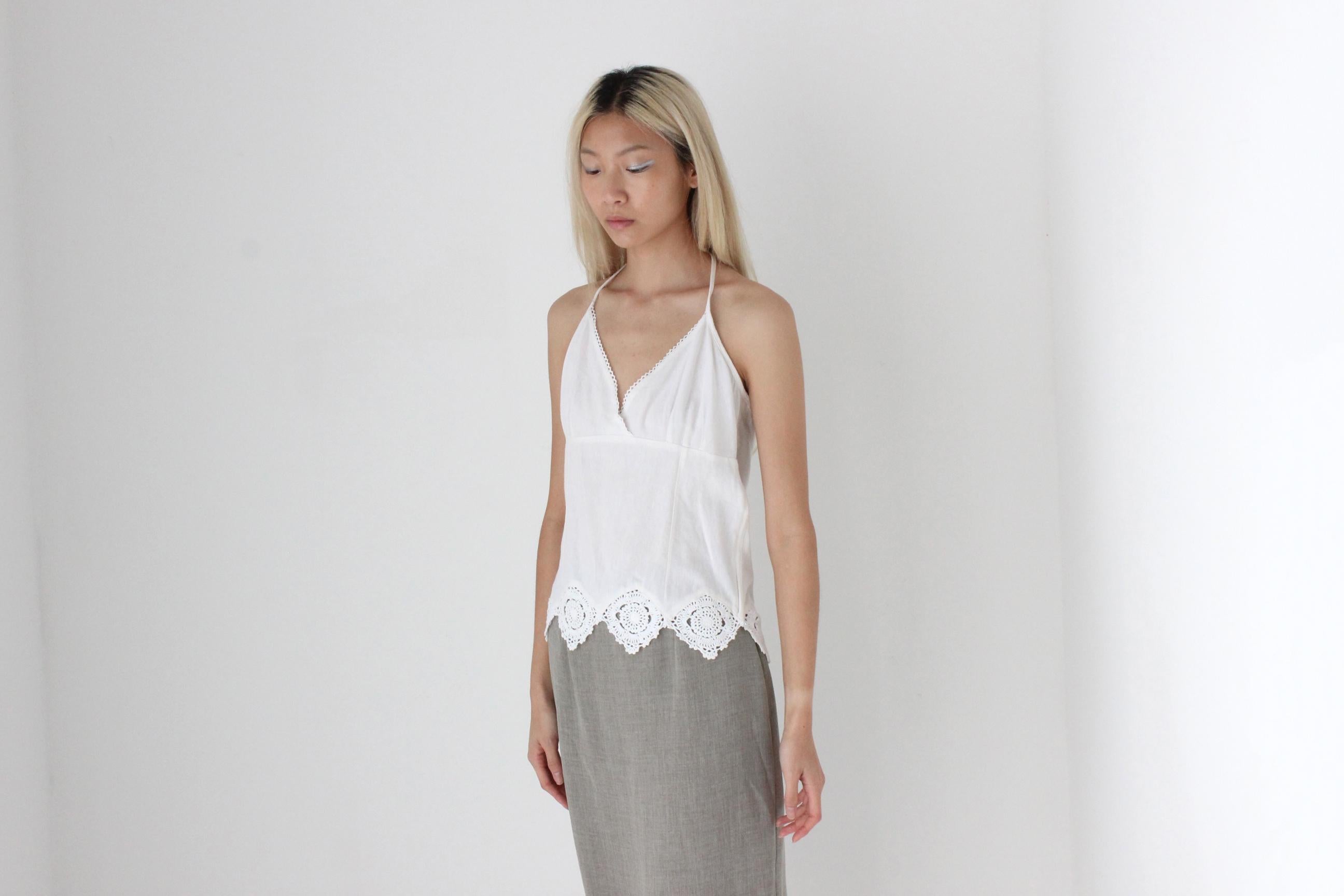 FUTURISM 90s Linen Doily Halter Neck Top