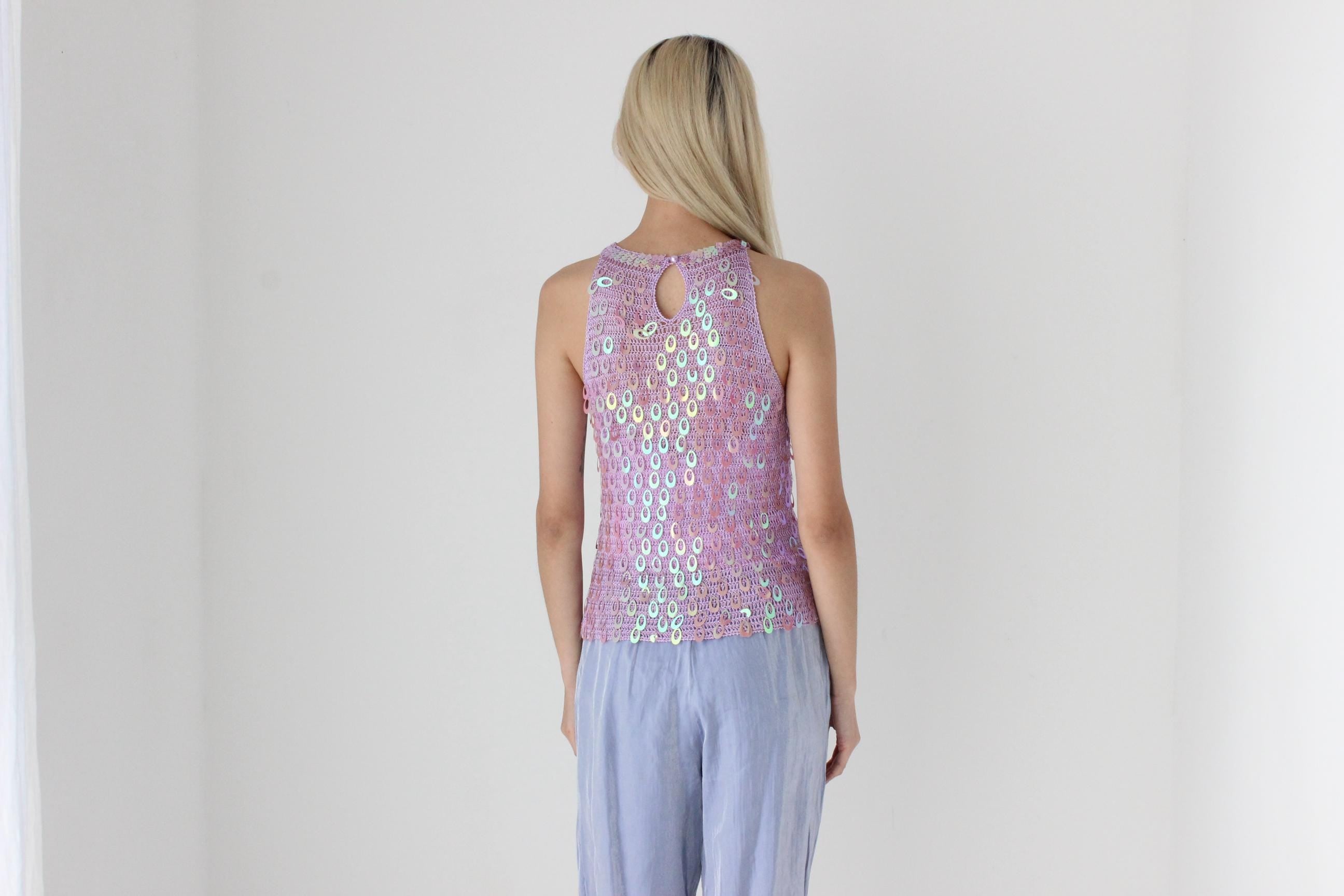 FUTURISM 90s Crochet Knit & Disc Sequin Top