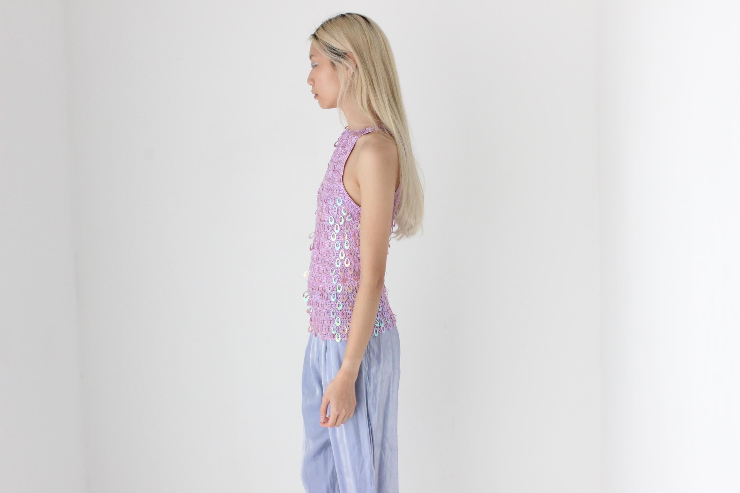 FUTURISM 90s Crochet Knit & Disc Sequin Top