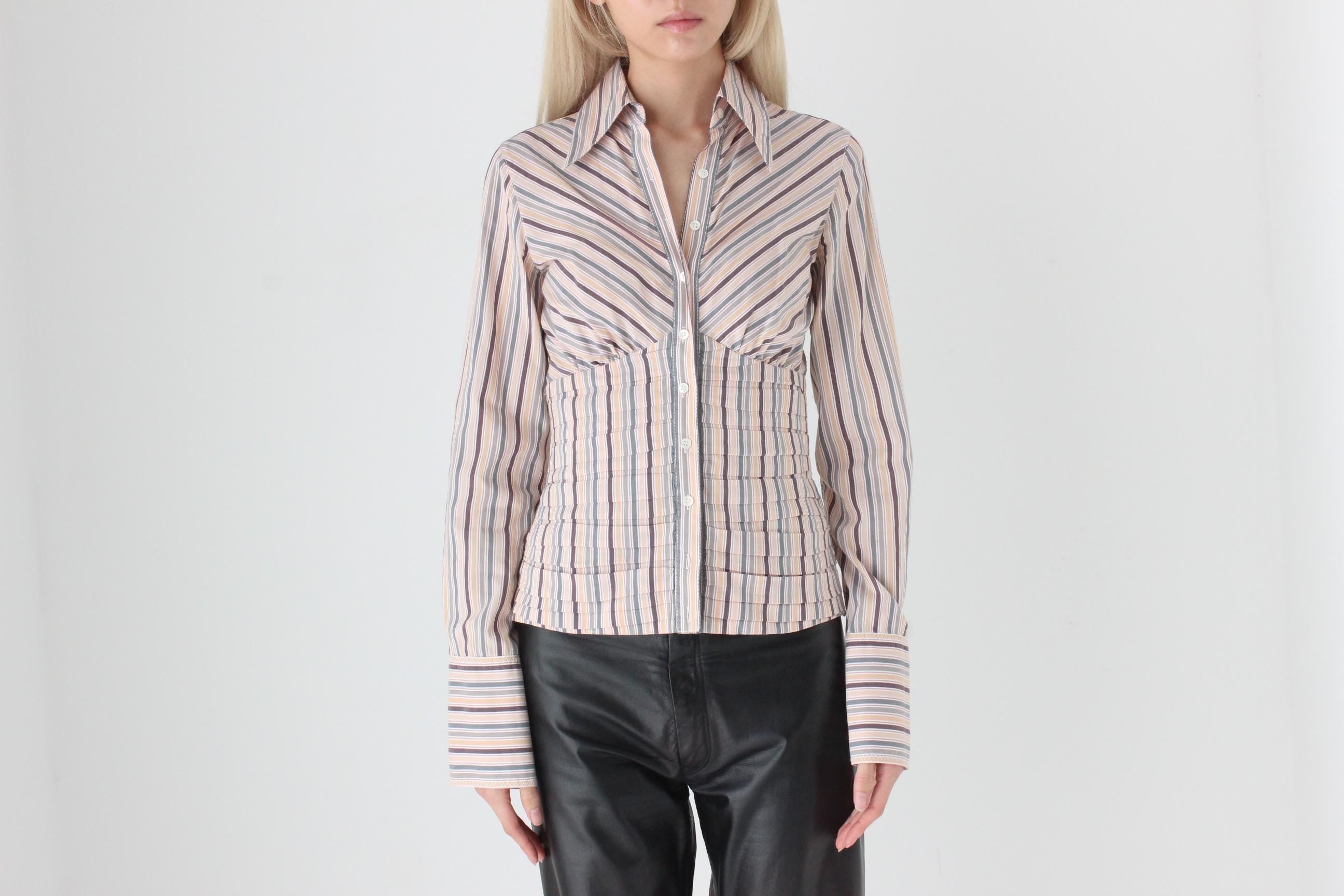 FUTURISM Y2K Designer Sexy Pin Stripe Shirt by Catherine Malandrino
