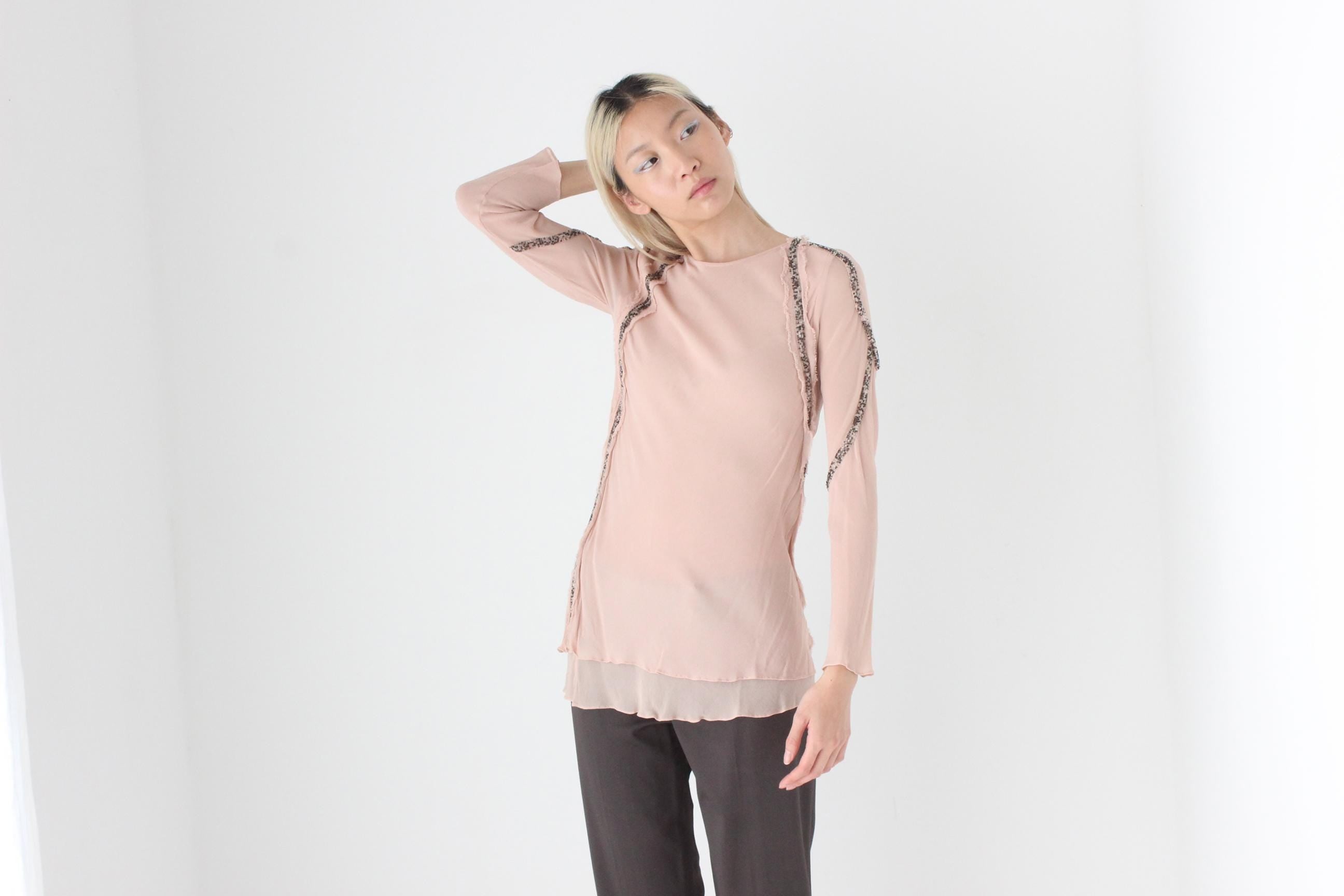 FUTURISM Y2K Kate Moss for Topshop 'Distressed' Top w/ Beading