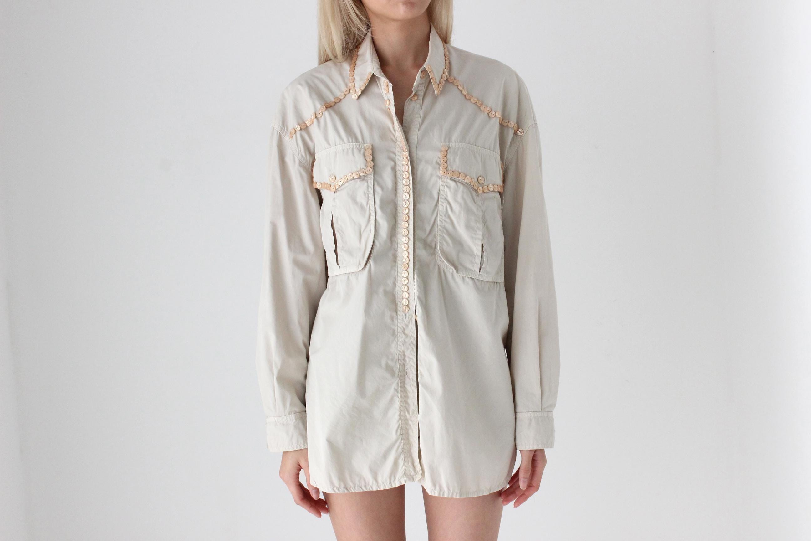 FUTURISM Amazing 90s Cotton Shirt w/ Button Trim