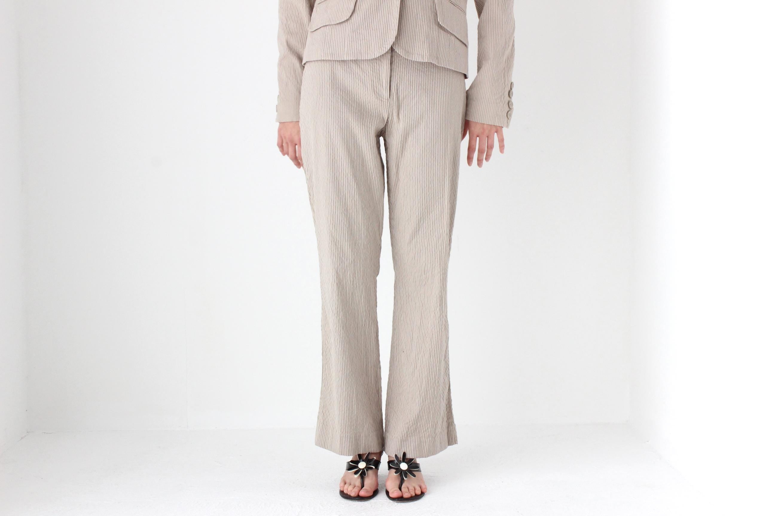 FUTURISM 90s Neutral Beige Ribbed Texture Two Piece Pant Suit