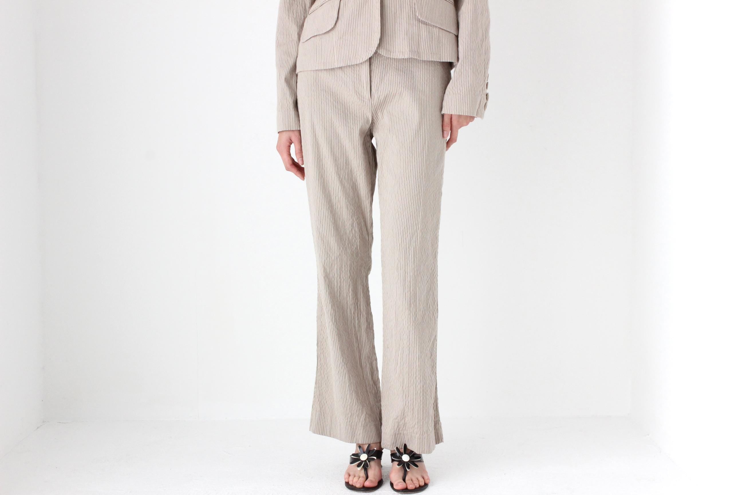 FUTURISM 90s Neutral Beige Ribbed Texture Two Piece Pant Suit