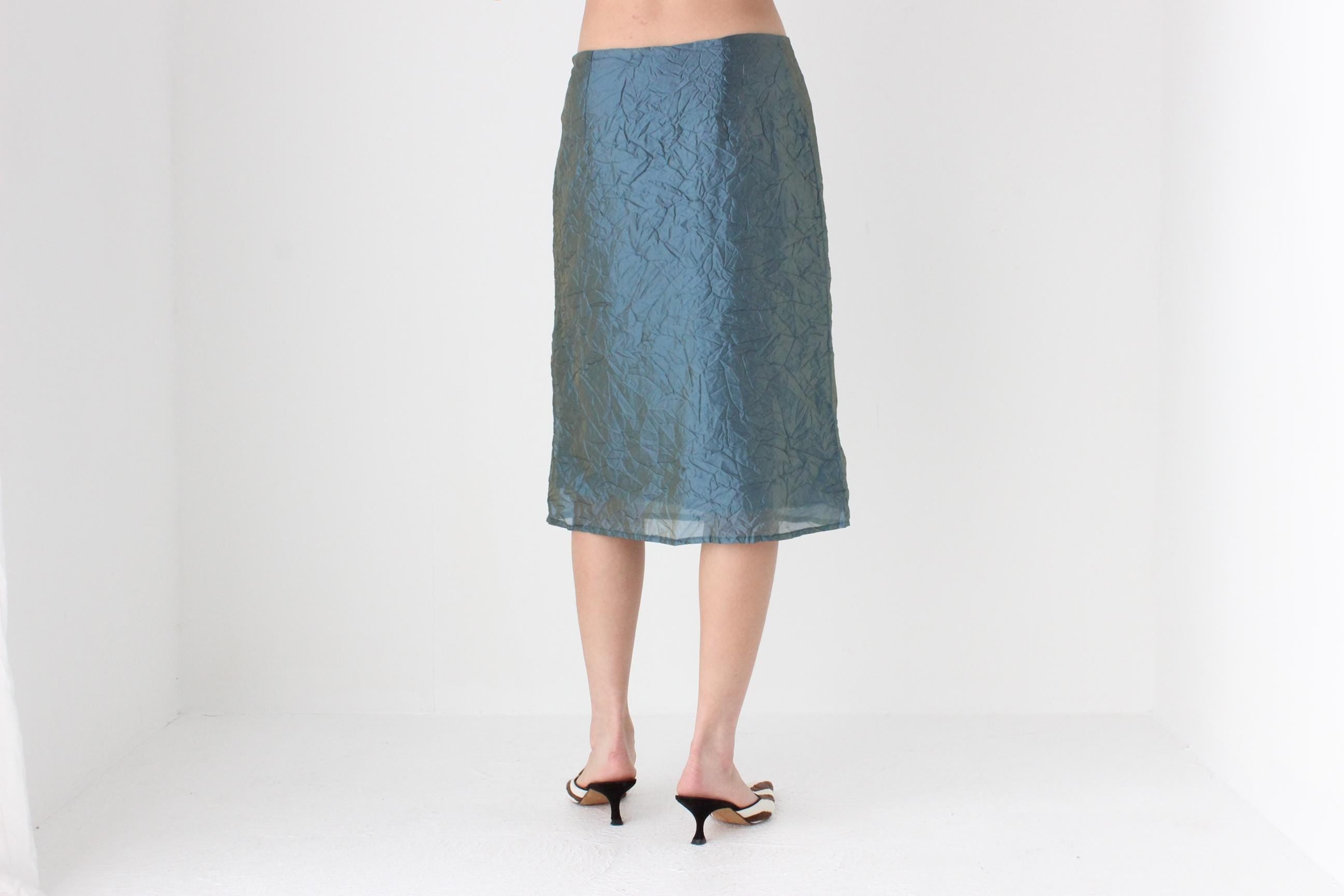 FUTURISM Y2K Metallic Holographic Crinkle Skirt