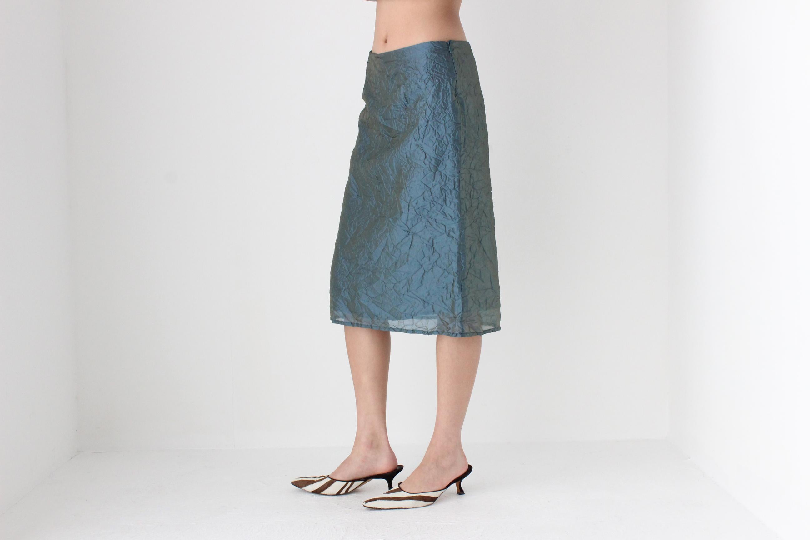 FUTURISM Y2K Metallic Holographic Crinkle Skirt