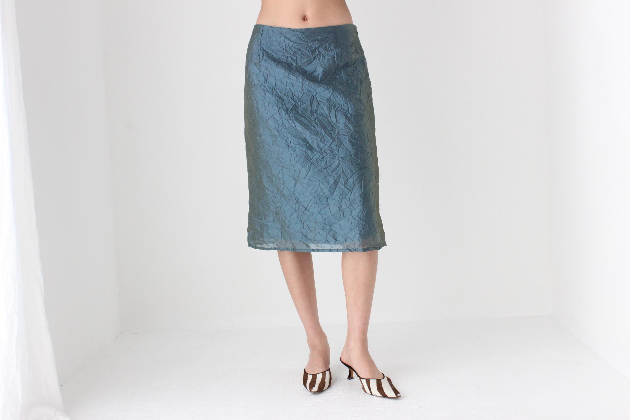 FUTURISM Y2K Metallic Holographic Crinkle Skirt