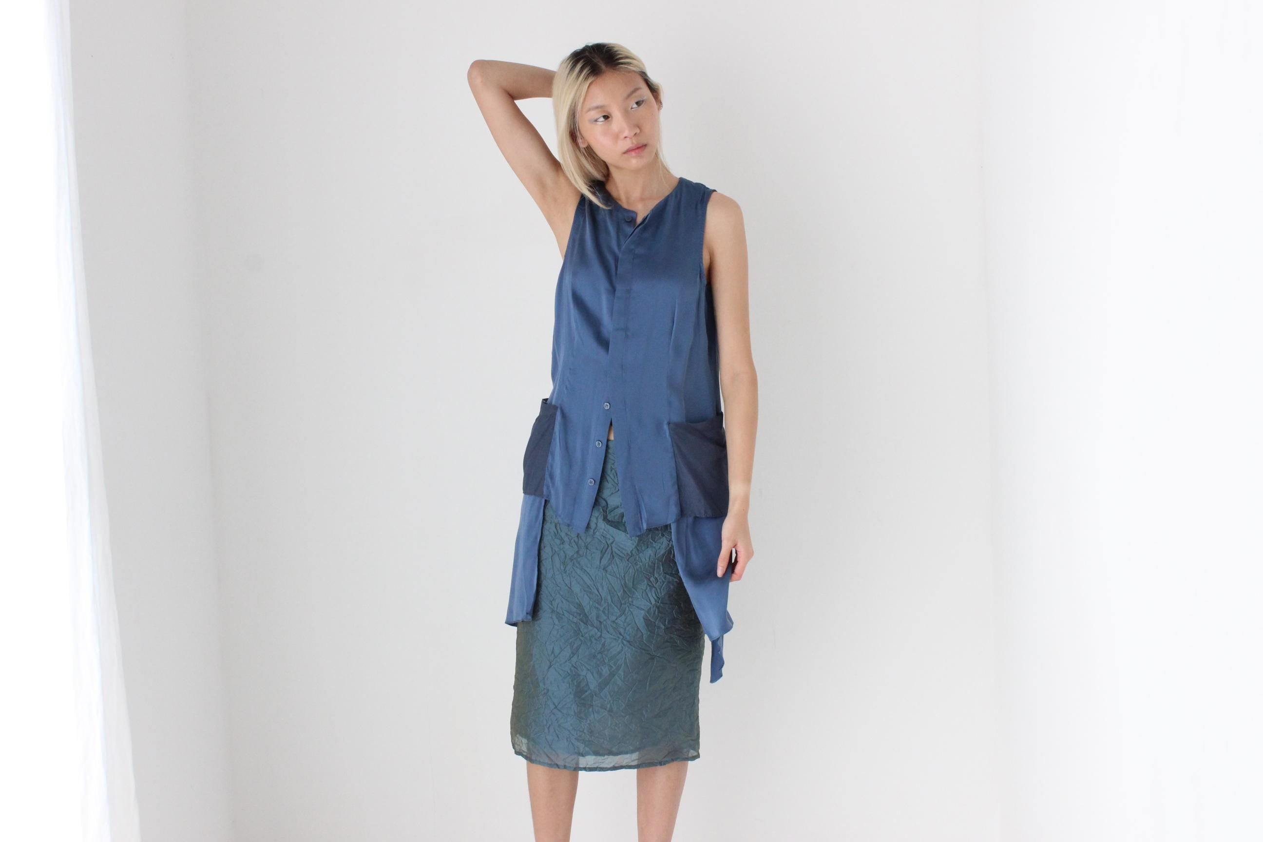 FUTURISM Y2K Art Silk Abstract Top