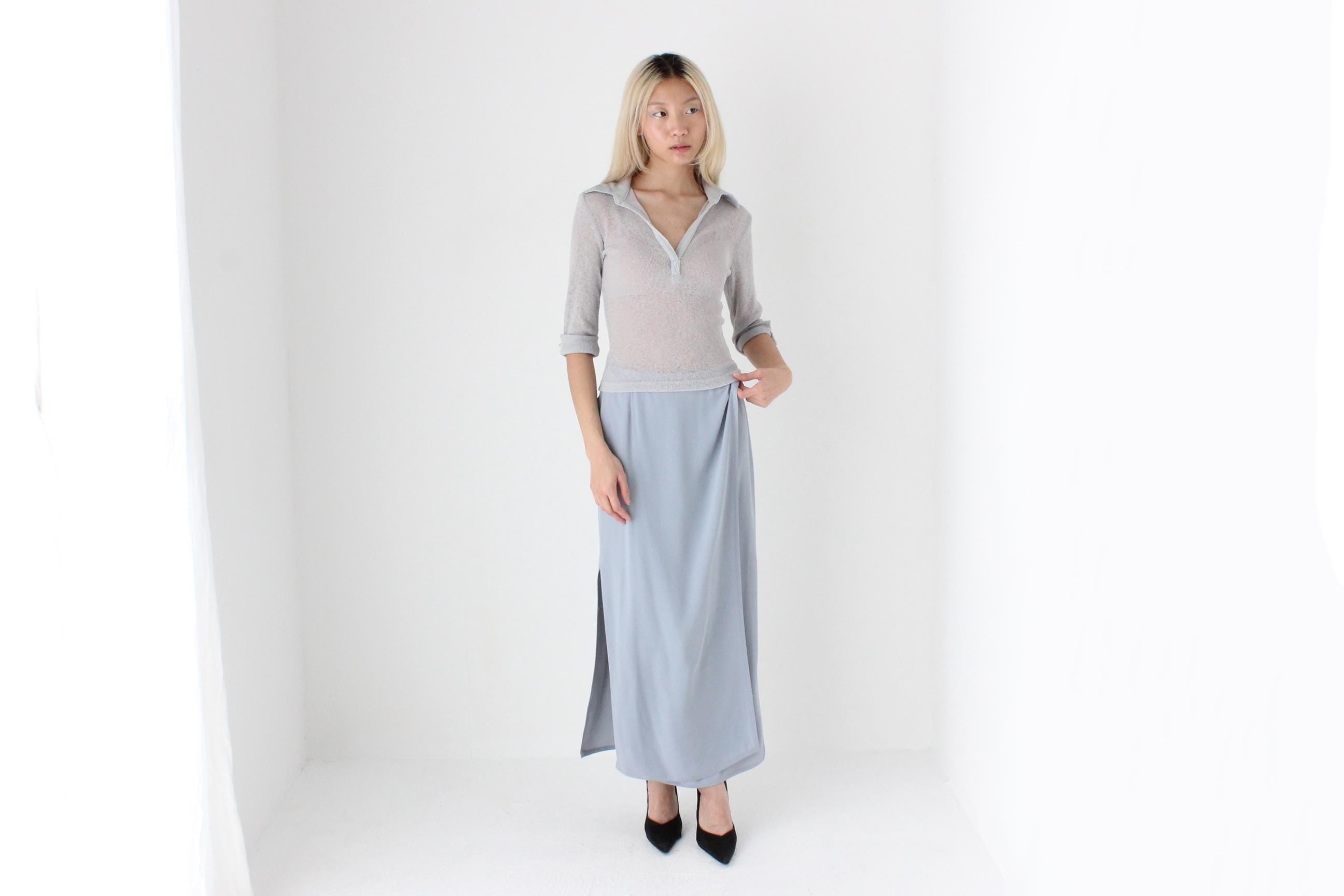 FUTURISM Y2K Sheer Knit Collared Top