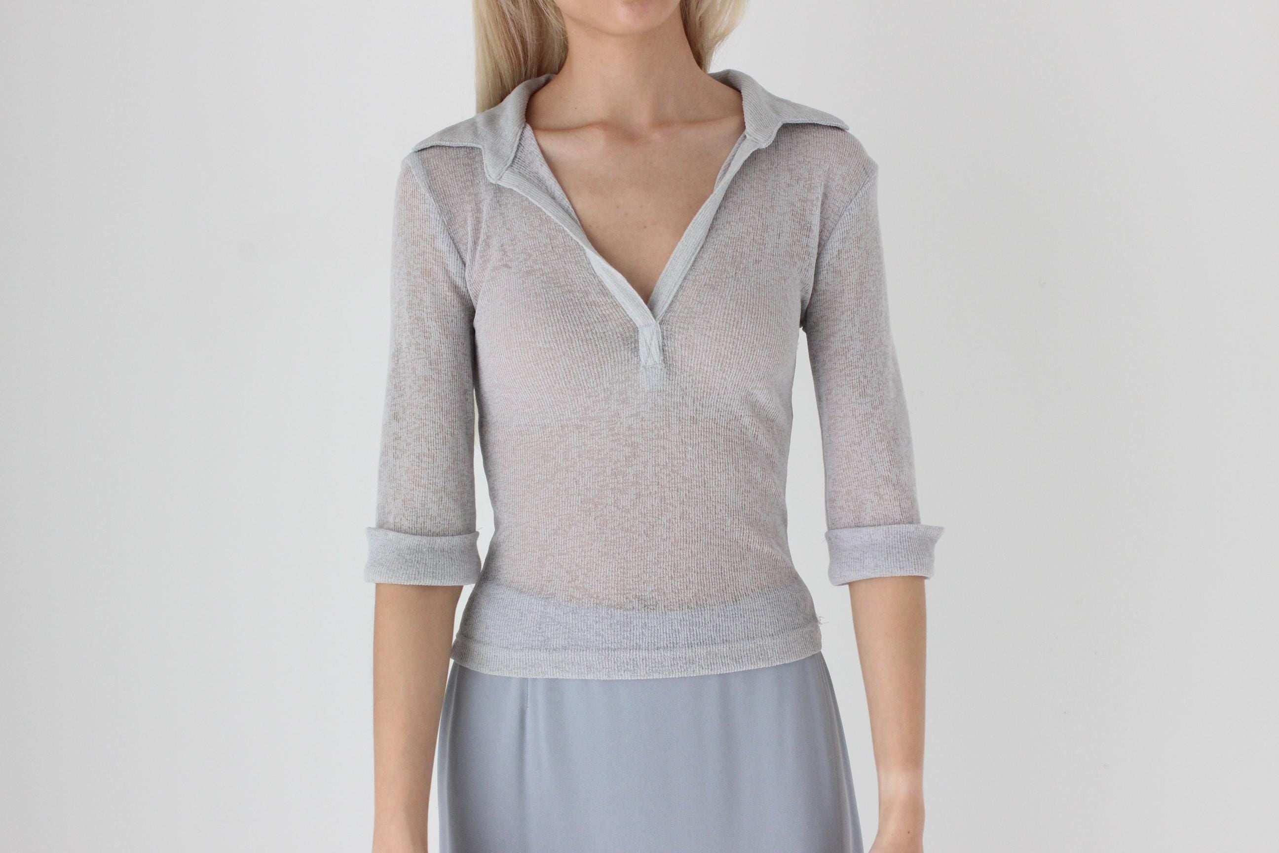 FUTURISM Y2K Sheer Knit Collared Top
