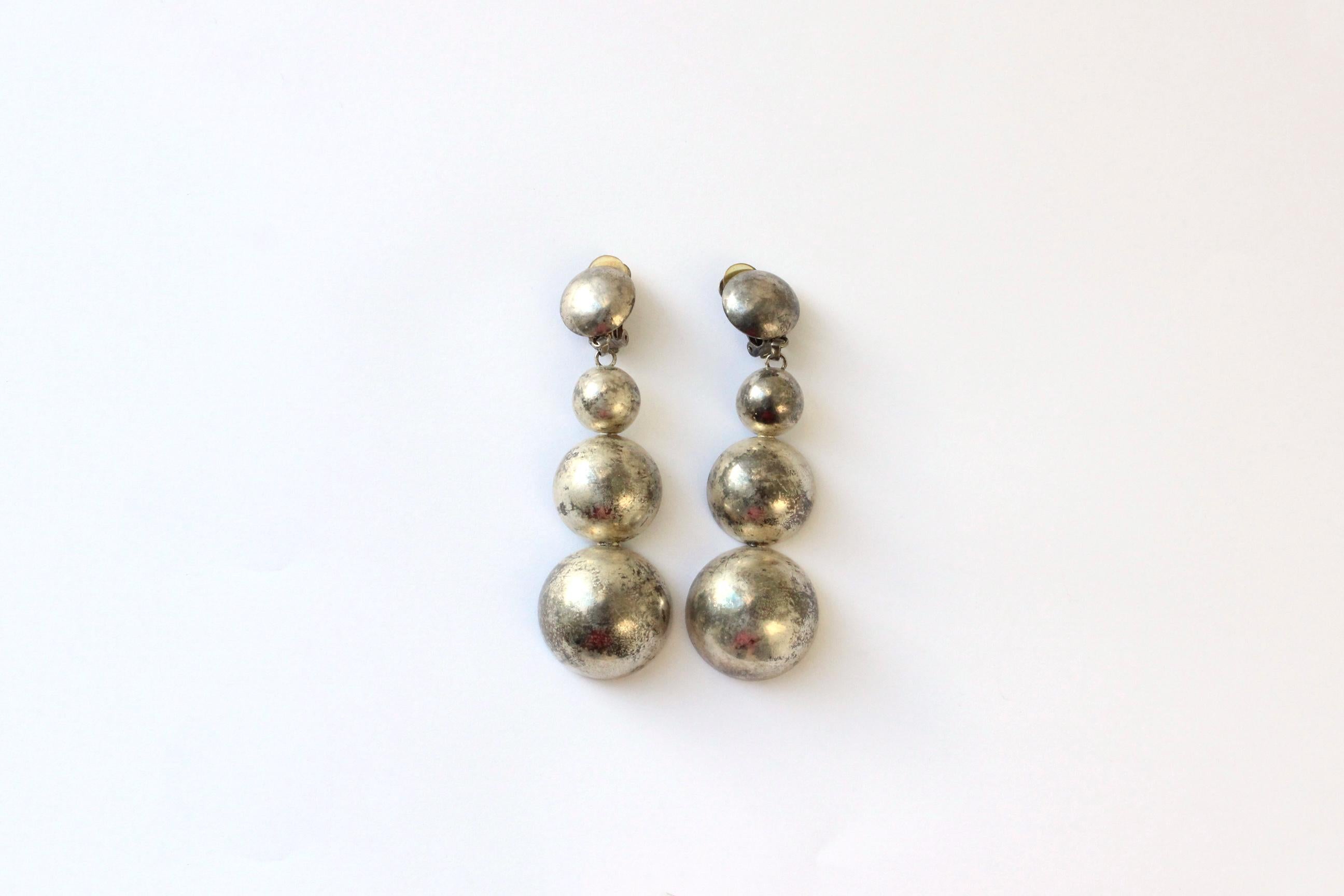 FUTURISM 80s Brutalist Tarnished Chrome Clip On Earrings