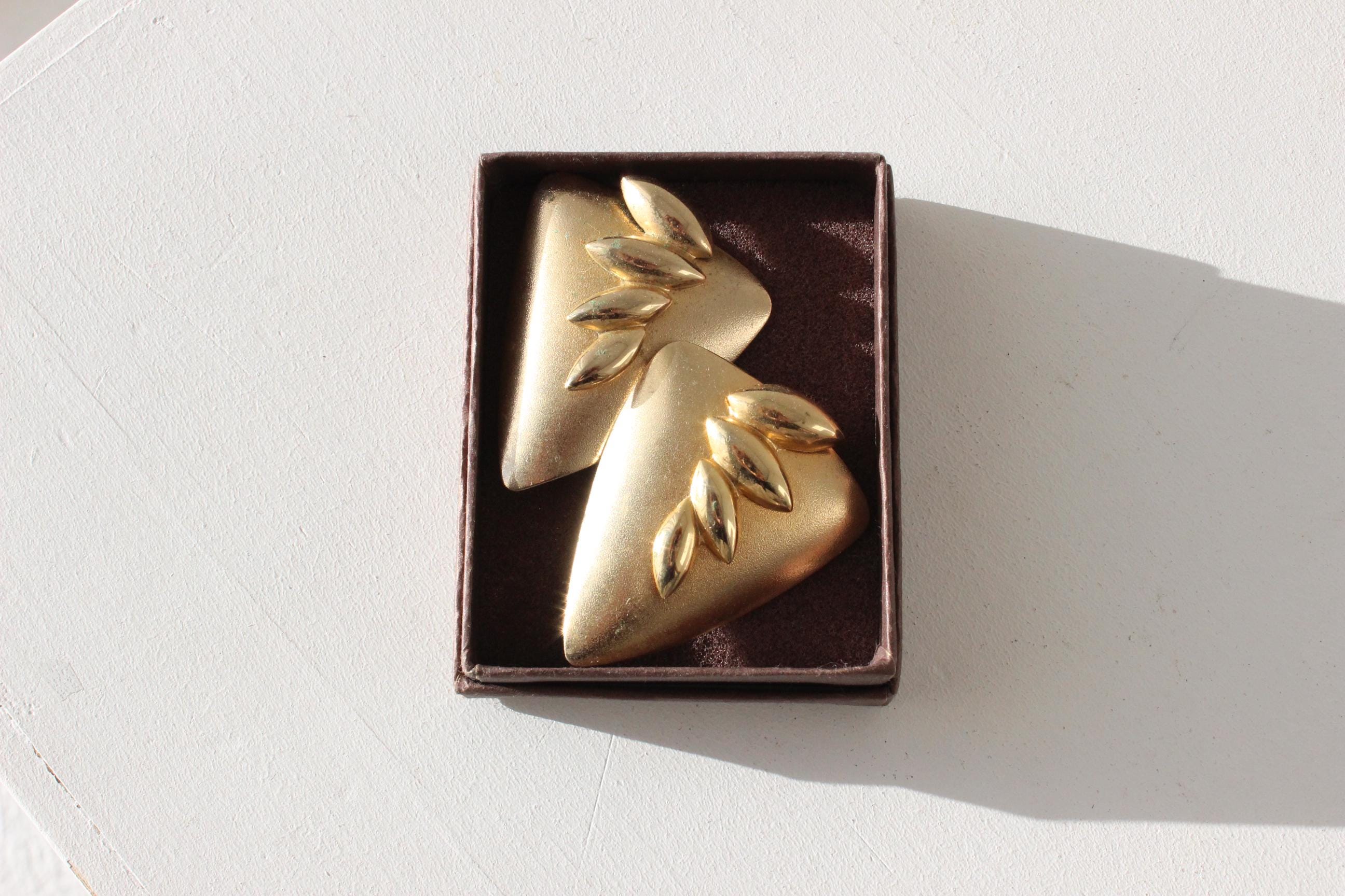 80s Brutalist Gold Tone Clip On Earrings