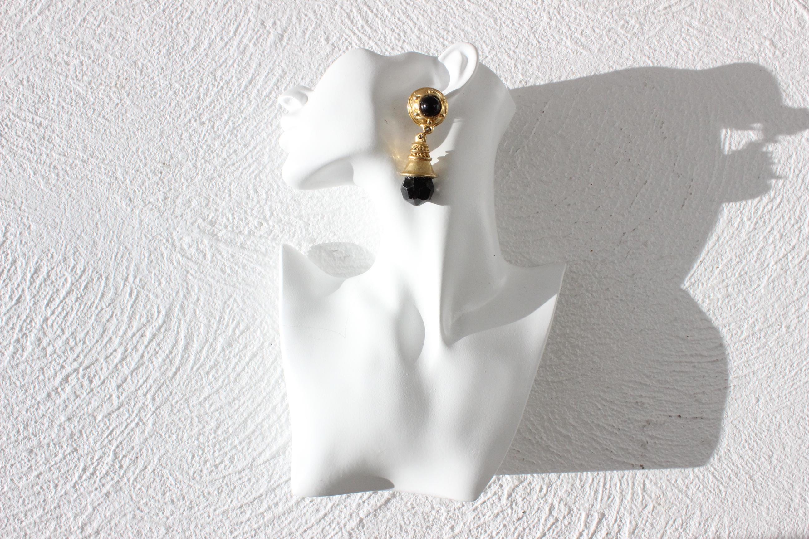 1980s Does Art Deco Gold & Black Glam Clip Ons
