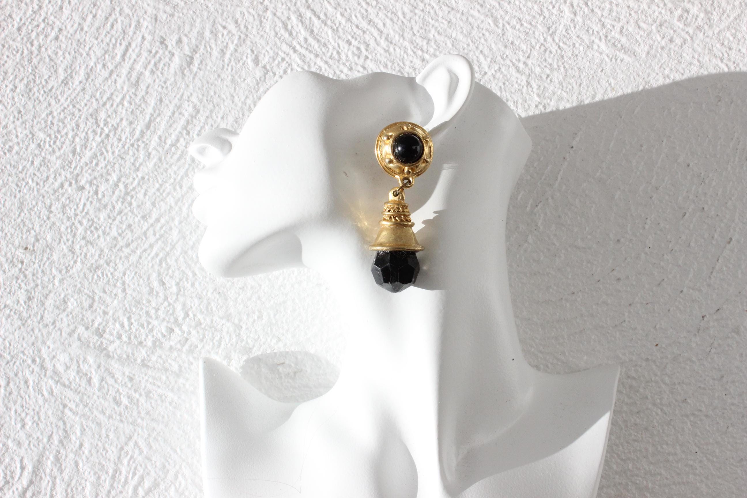1980s Does Art Deco Gold & Black Glam Clip Ons