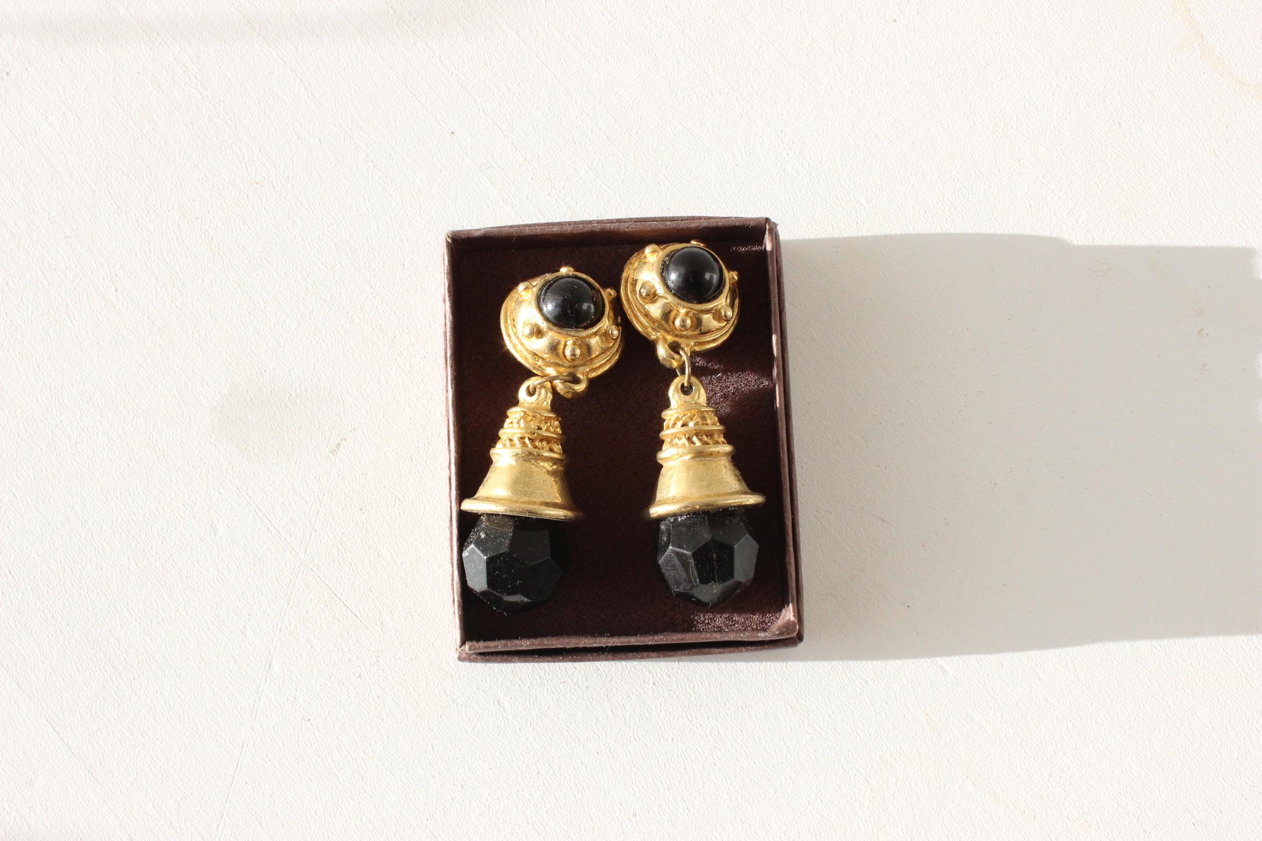 1980s Does Art Deco Gold & Black Glam Clip Ons