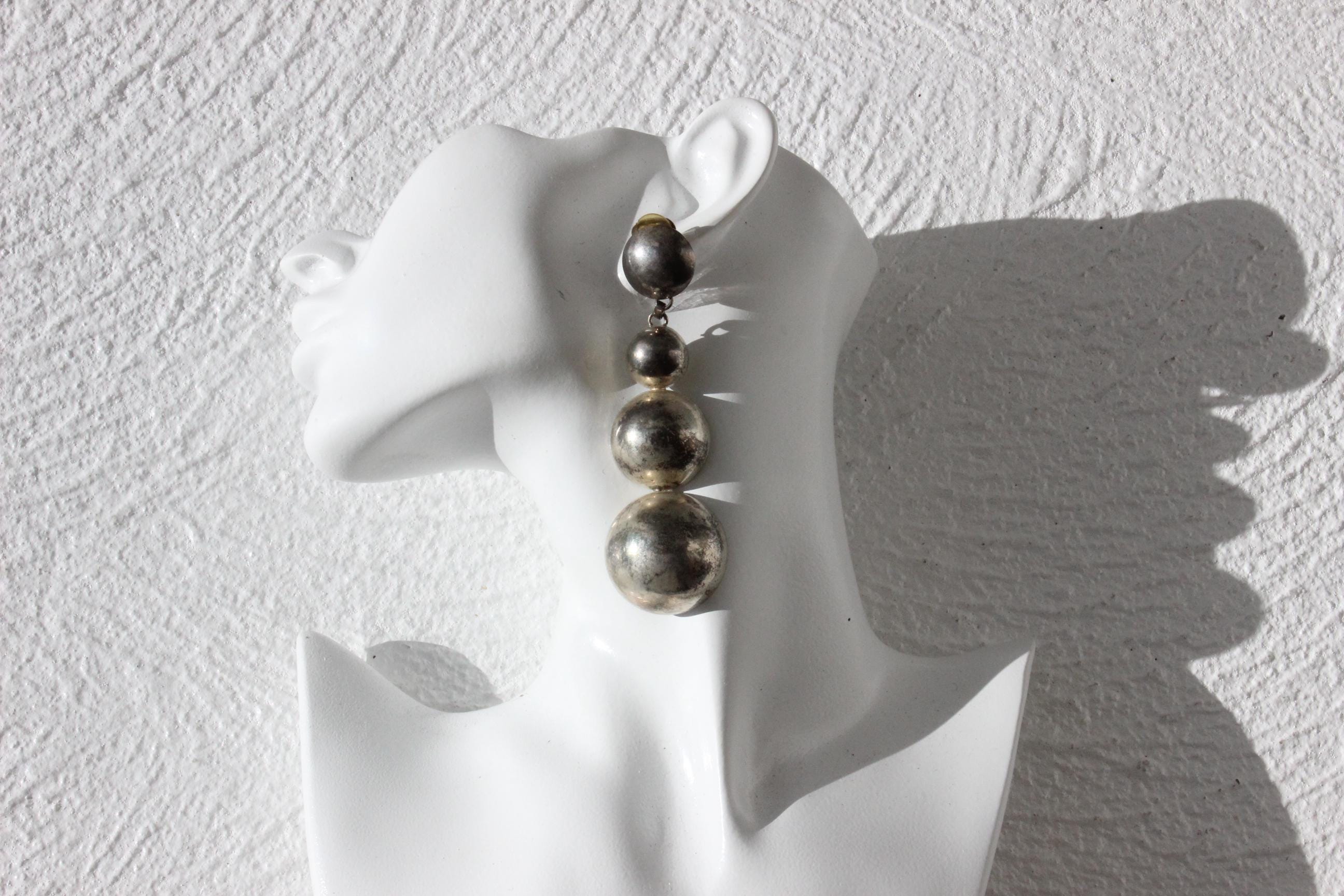 FUTURISM 80s Brutalist Tarnished Chrome Clip On Earrings