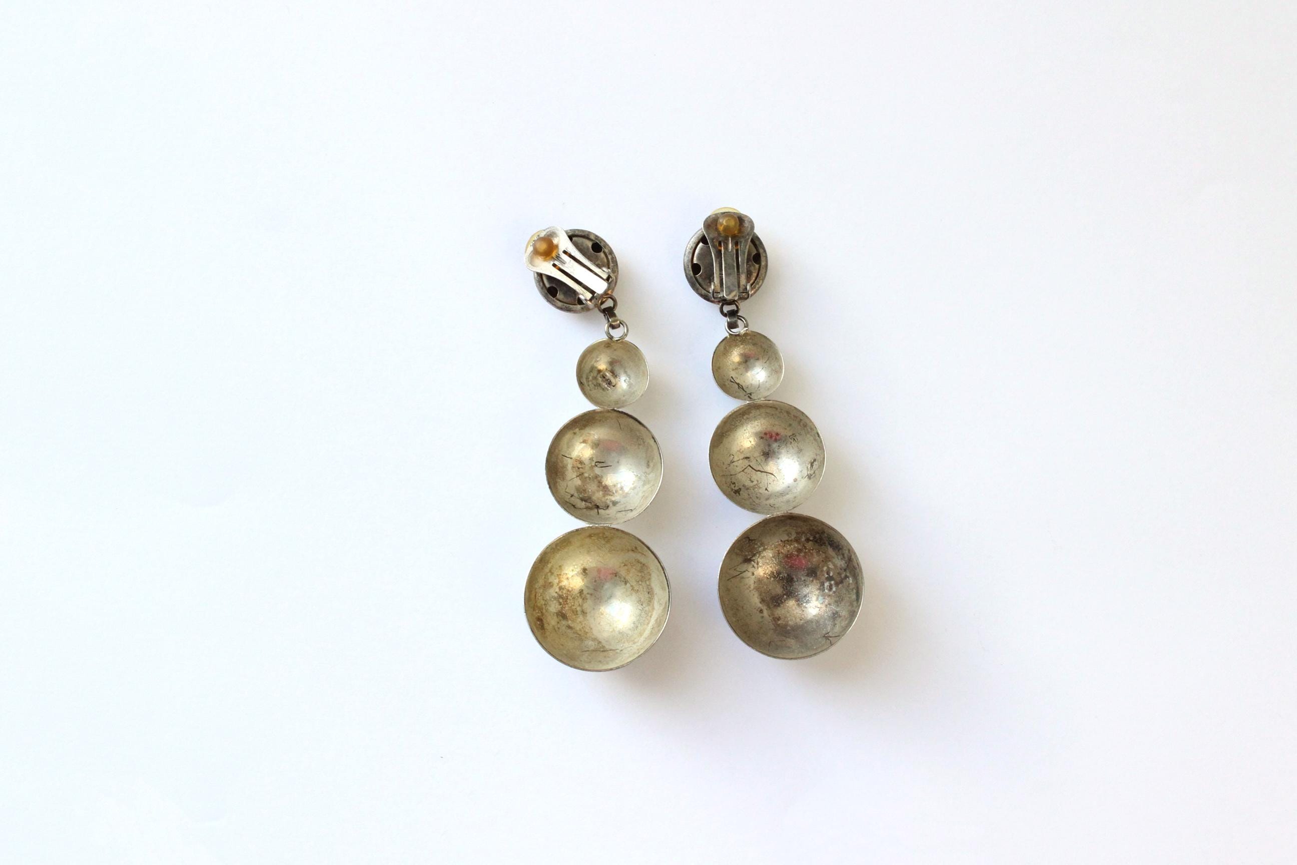 FUTURISM 80s Brutalist Tarnished Chrome Clip On Earrings