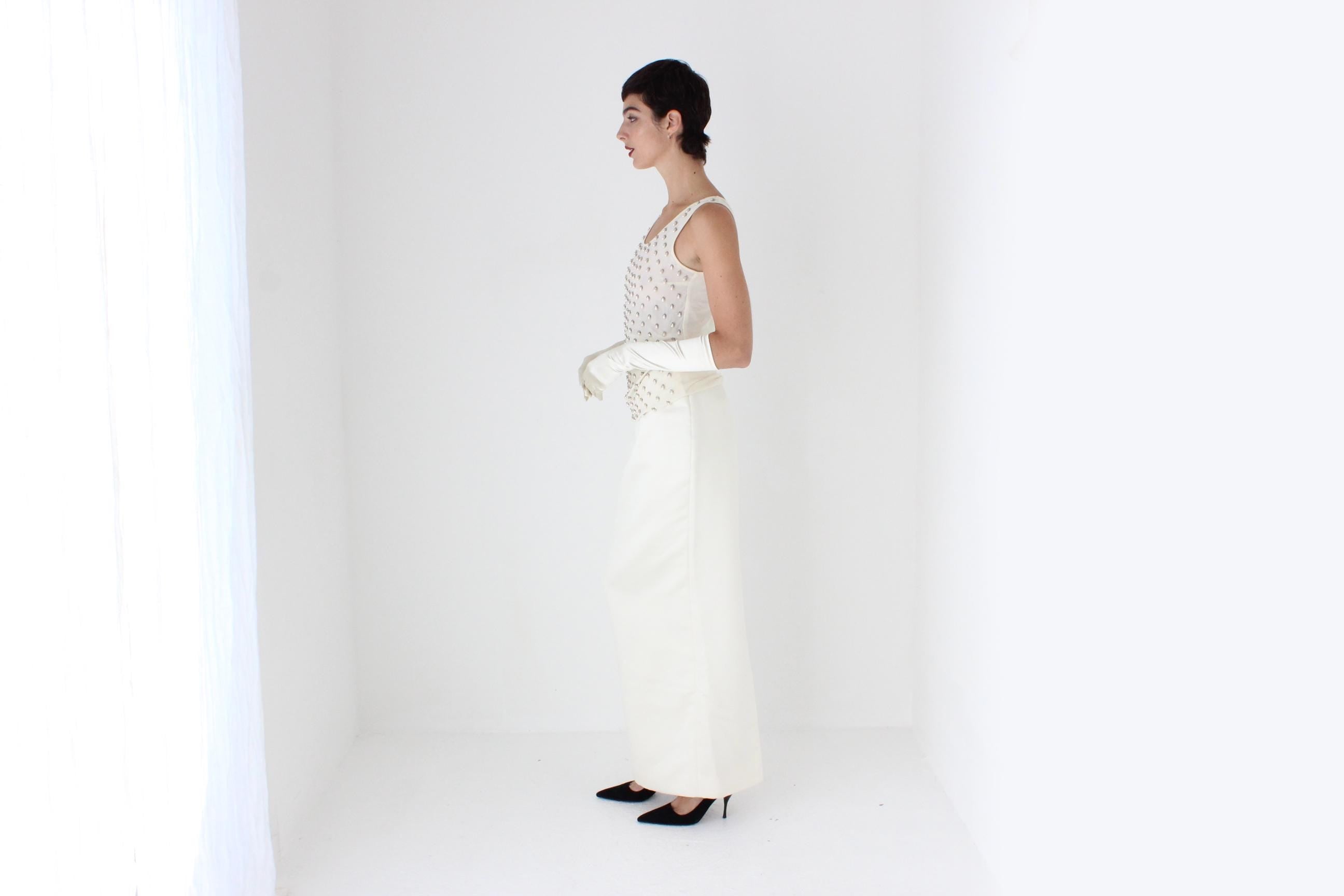 80s Duchess Satin High Waist Full Length Maxi Column Skirt