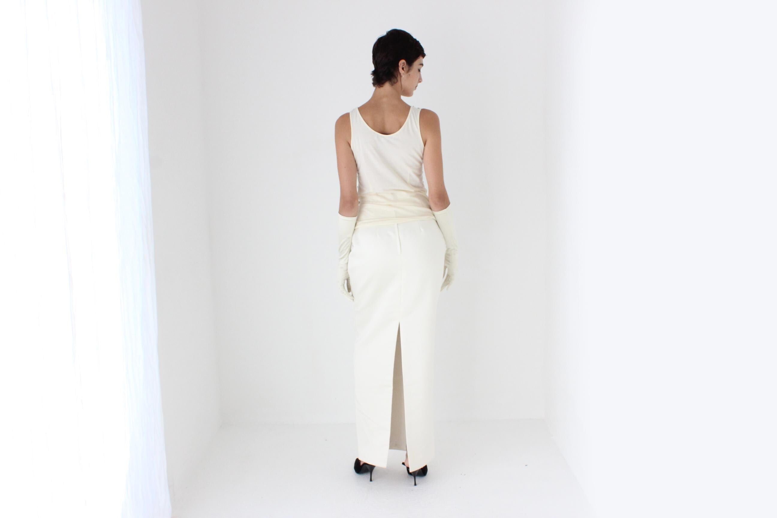 80s Duchess Satin High Waist Full Length Maxi Column Skirt
