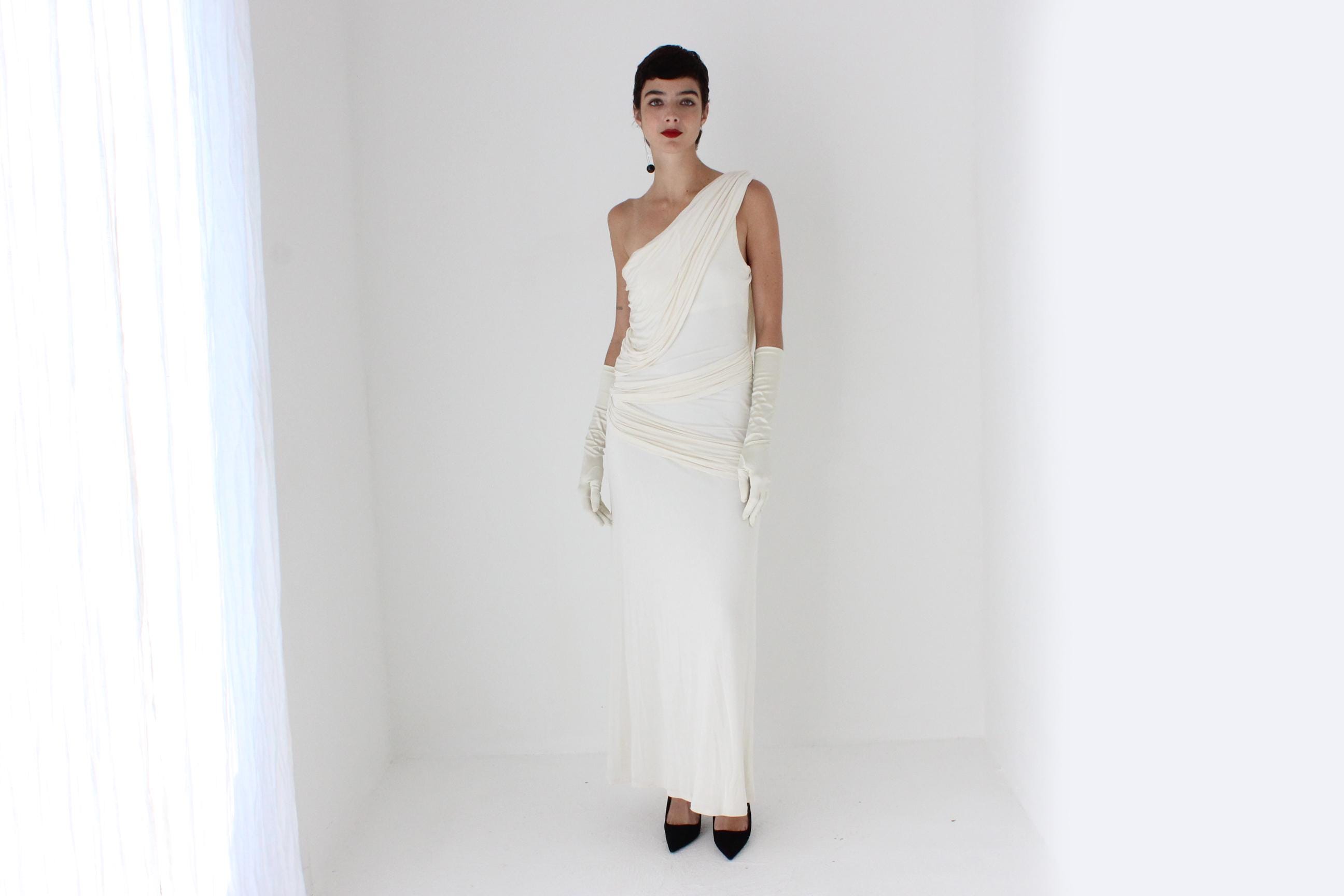 Y2K Lisa Ho Draped Silk Jersey One Shoulder Gown