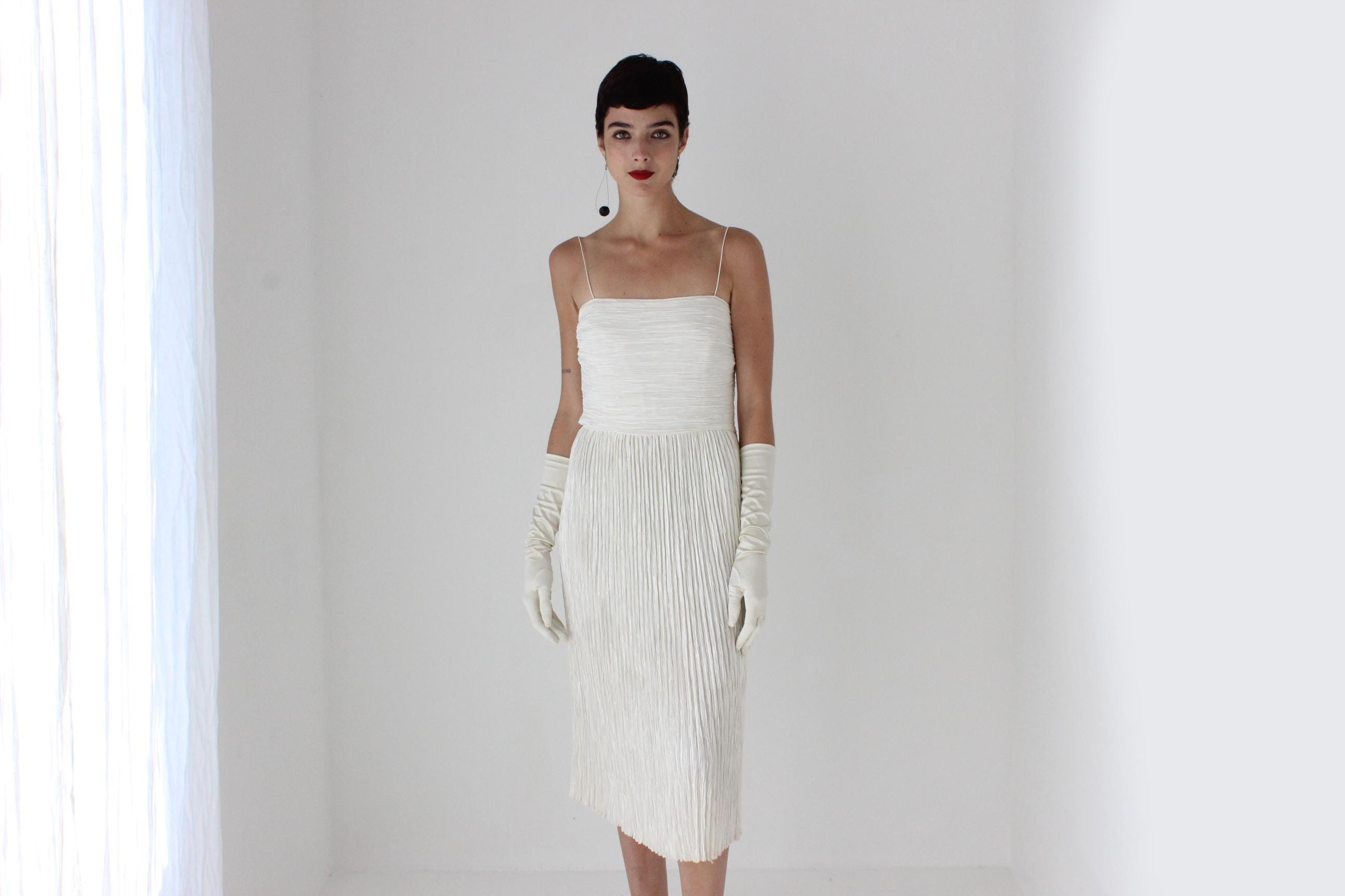 80s Mary McFadden Couture Signature Fortuny Pleat Slip Dress