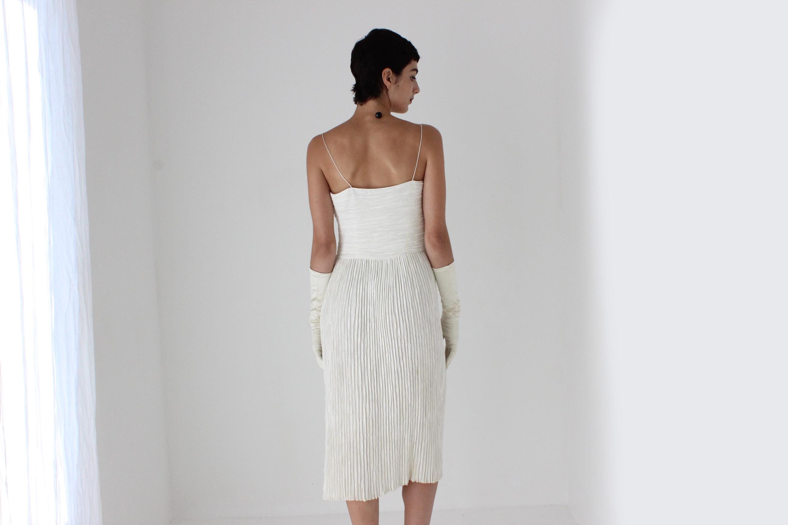 80s Mary McFadden Couture Signature Fortuny Pleat Slip Dress