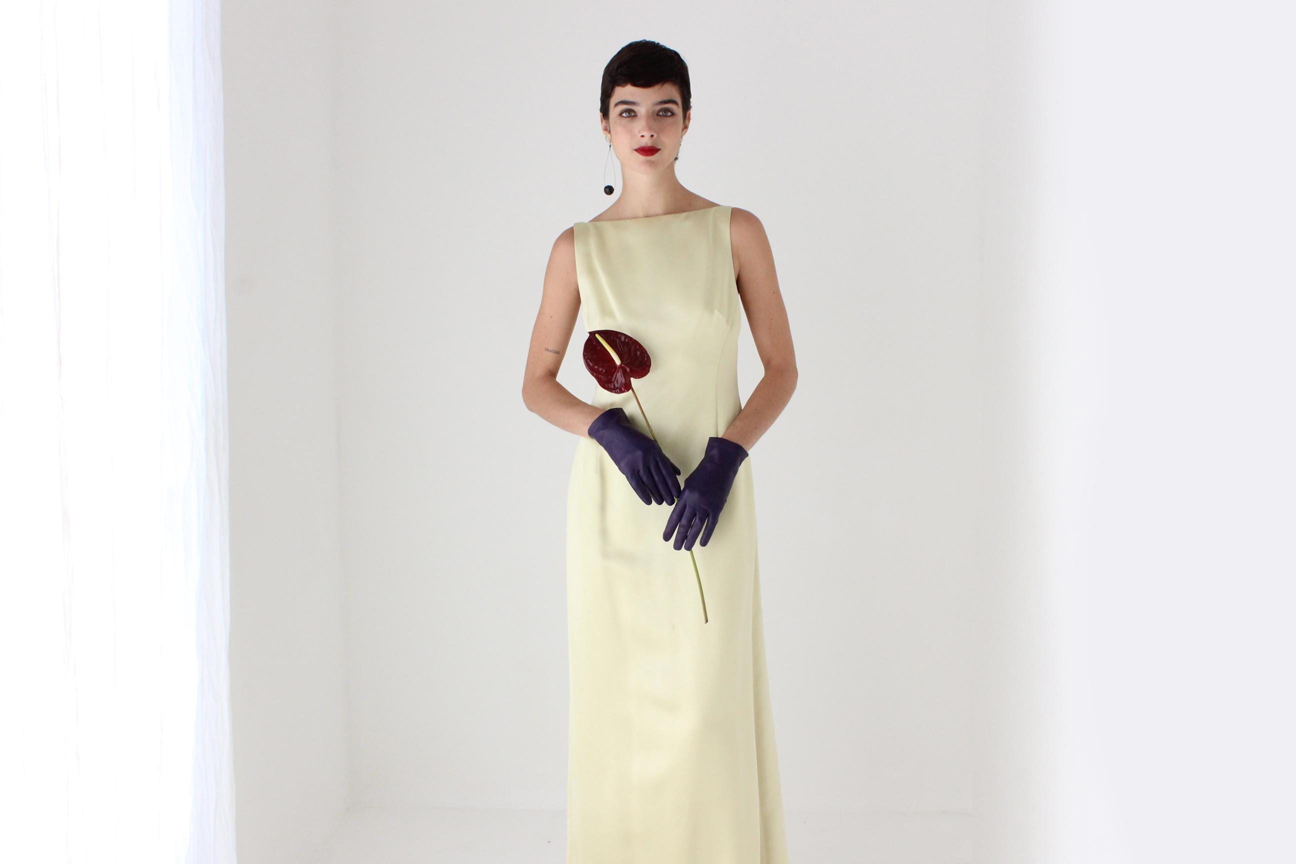 90s Nicole Miller Pure Silk Citrus High Neck / Backless Gown