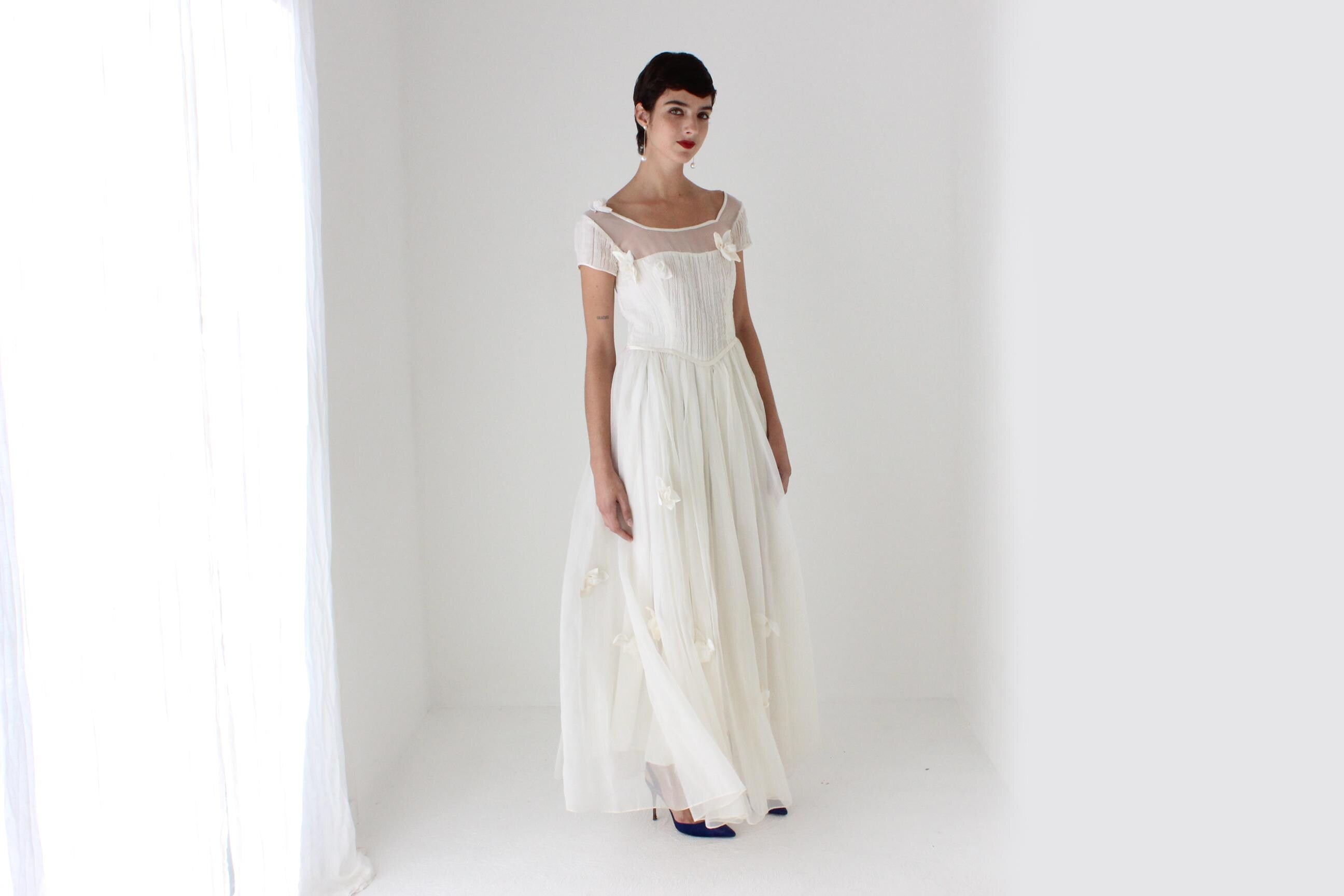 Rocha Vibe 80s does 50s Plisse Organza & Flower Wedding Dress