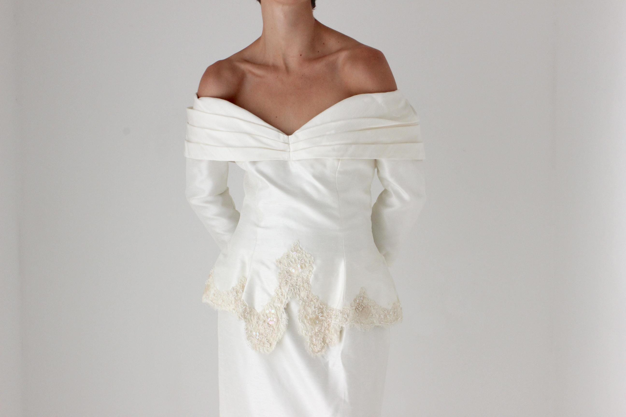 Heavenly 80s Off Shoulder '2 Piece' Wedding Dress