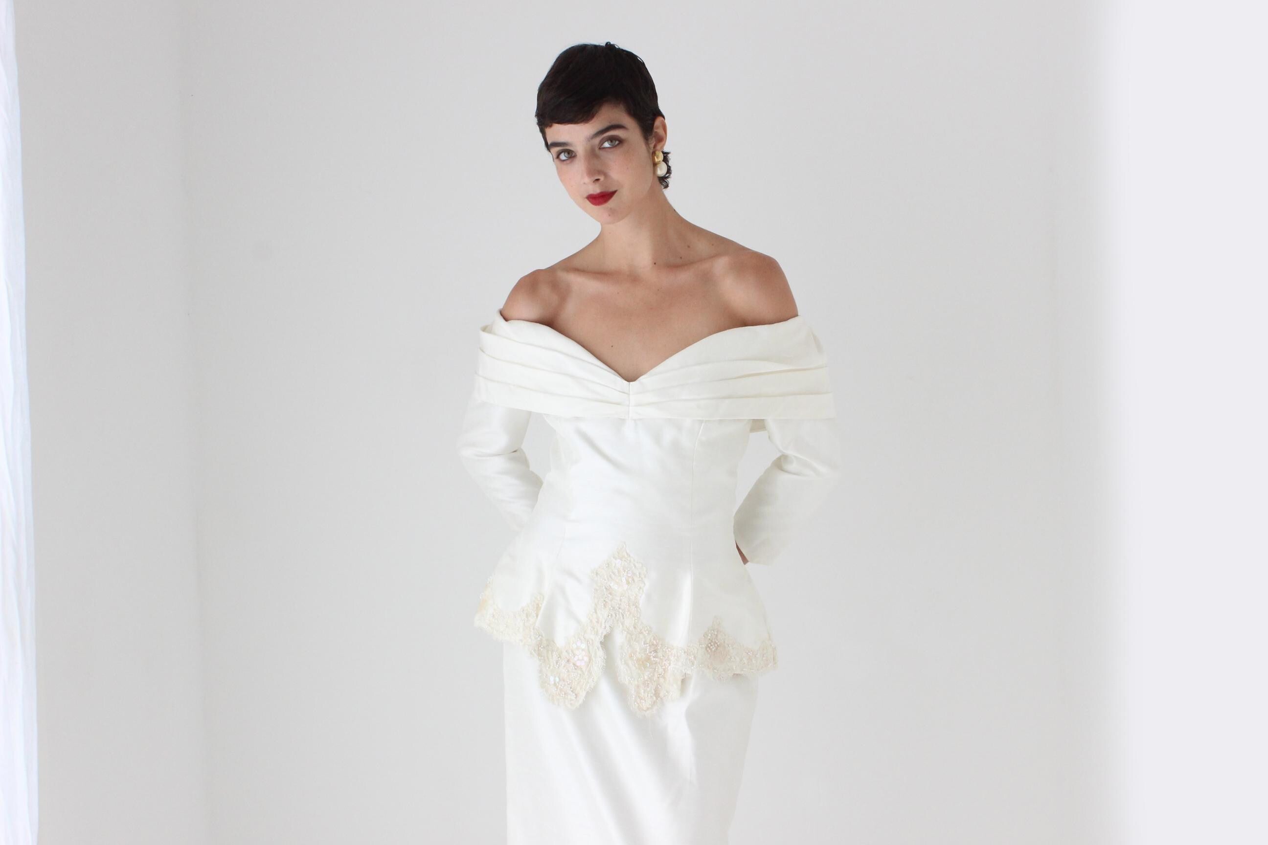 Heavenly 80s Off Shoulder '2 Piece' Wedding Dress