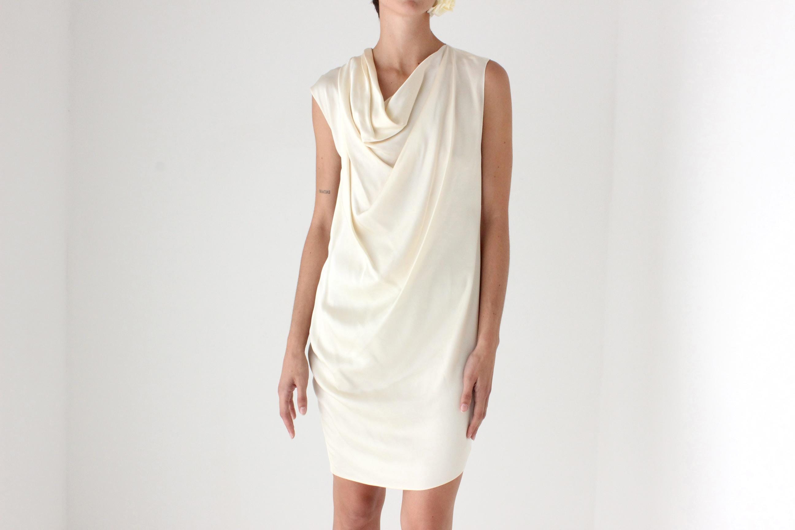2017 LANVIN Paris Draped Ivory Satin Cowl Neck Bridal Mini