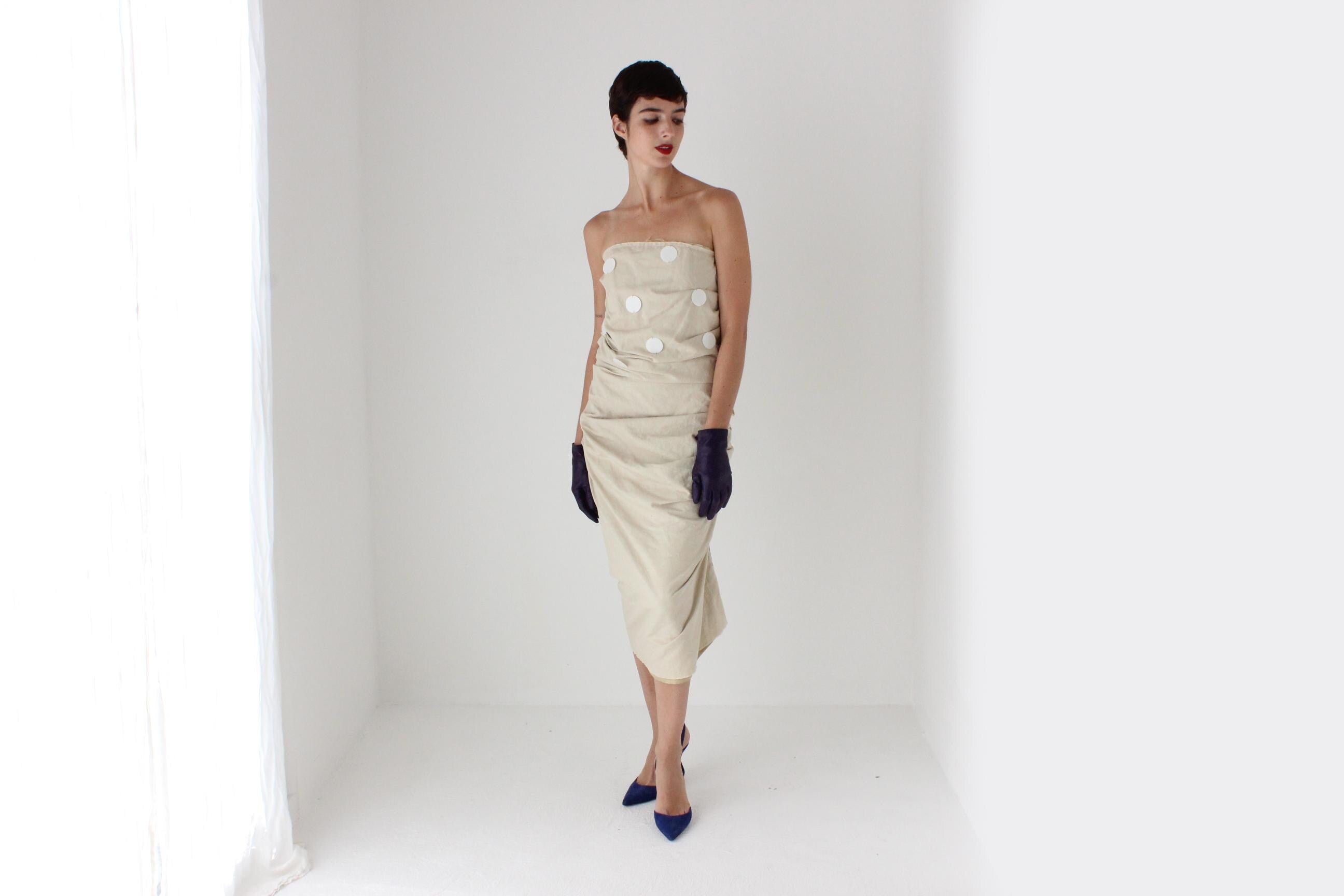 2009 LANVIN Paris Textural Linen Anti-Bride Wedding Dress w/ Pailettes