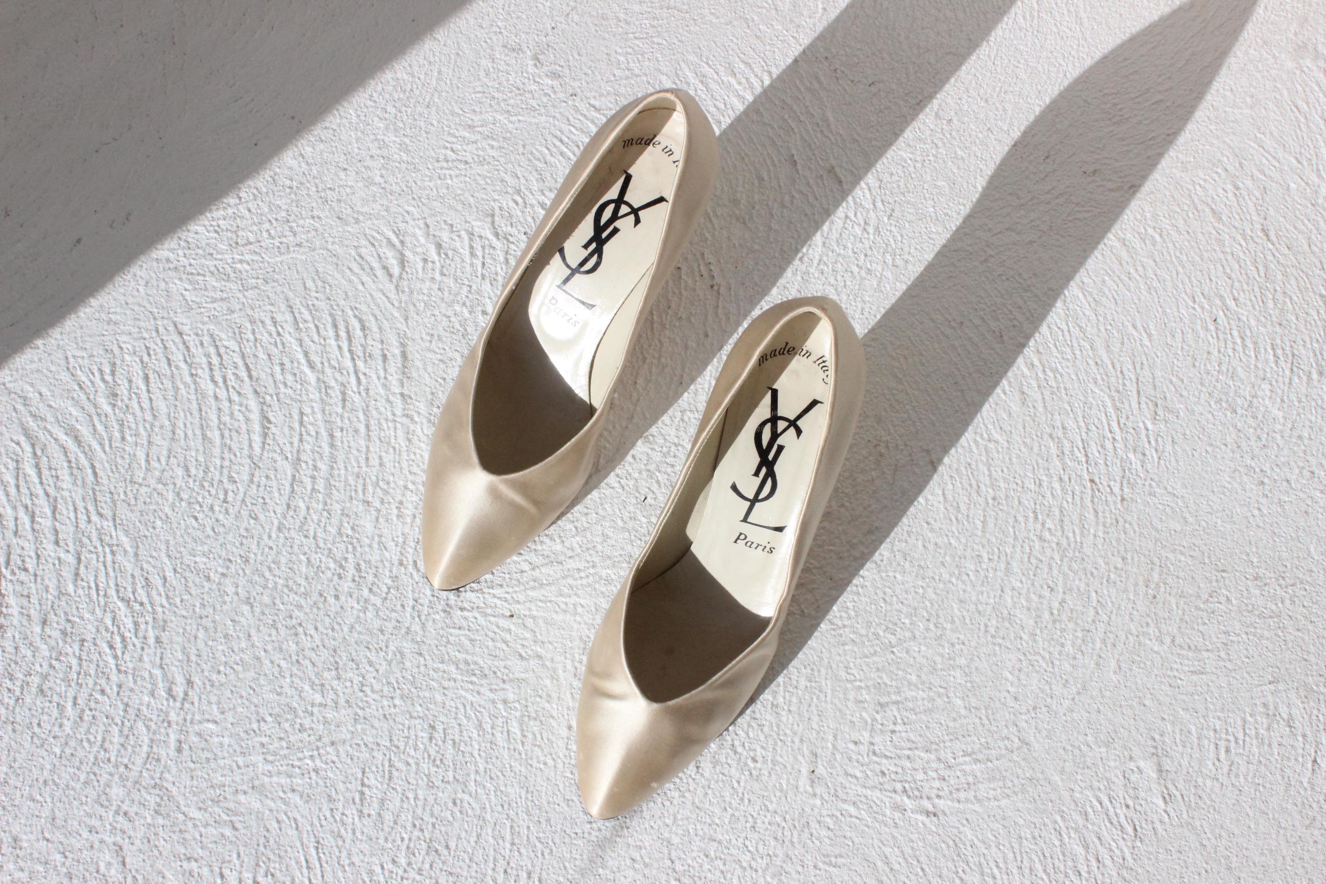 80s Yves Saint Laurent Cream Satin Bridal Pumps - Euro 39