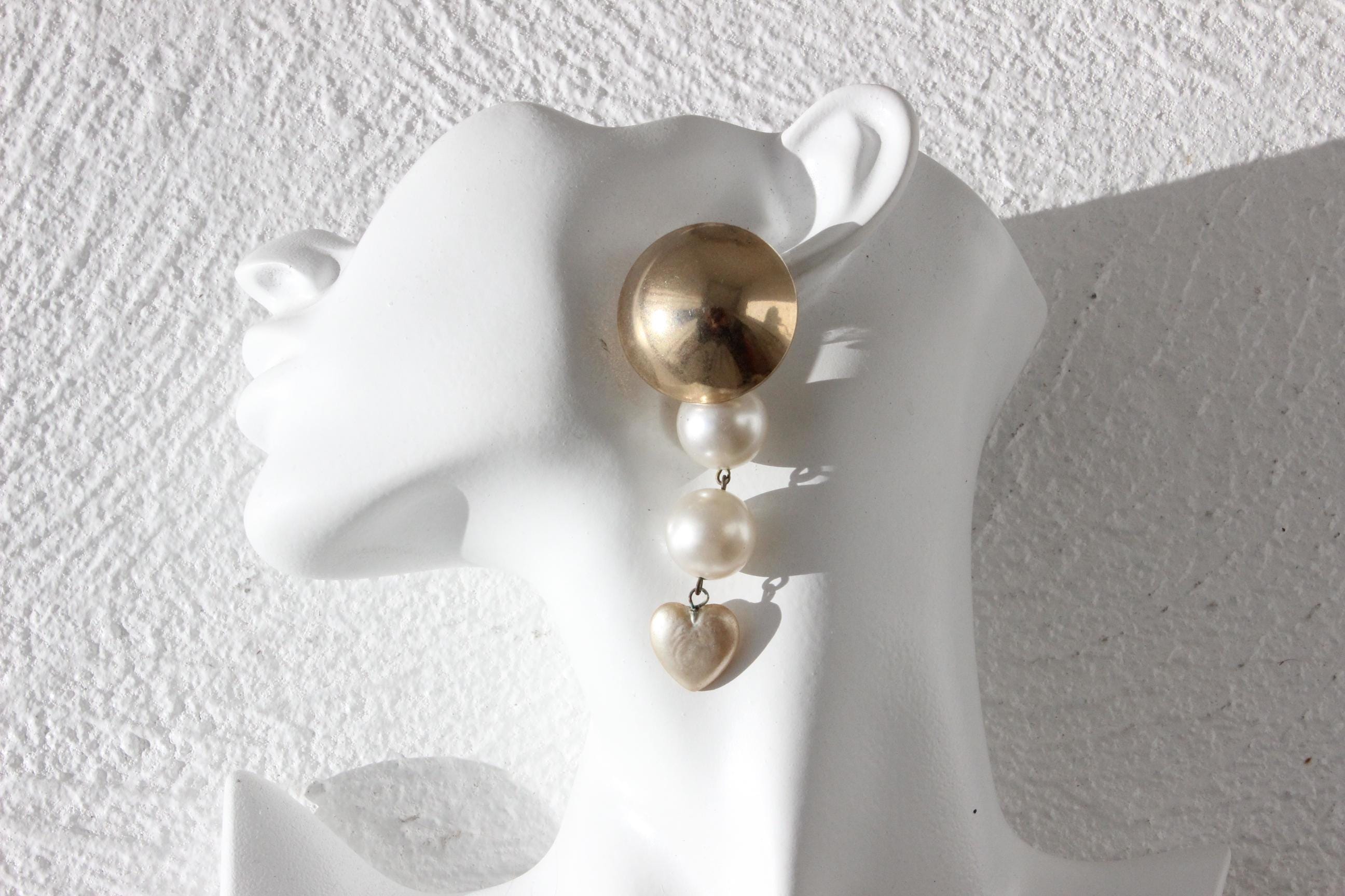 80s Glam Gold Tone & Pearl Oversized Earrings