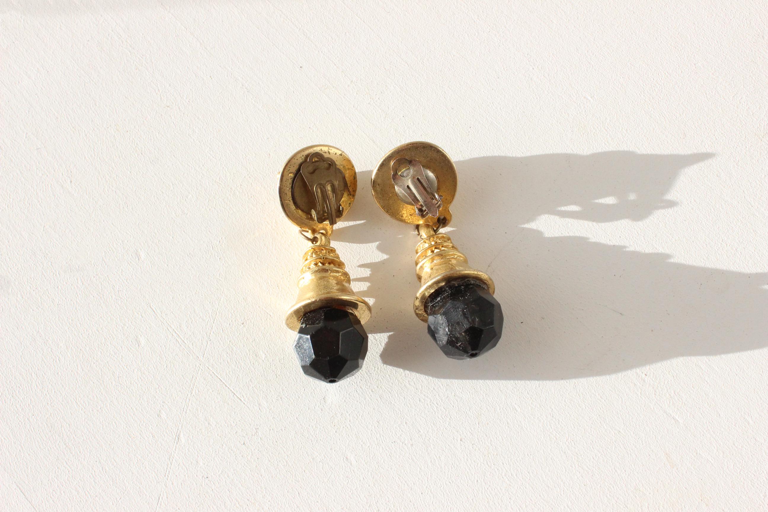 1980s Does Art Deco Gold & Black Glam Clip Ons