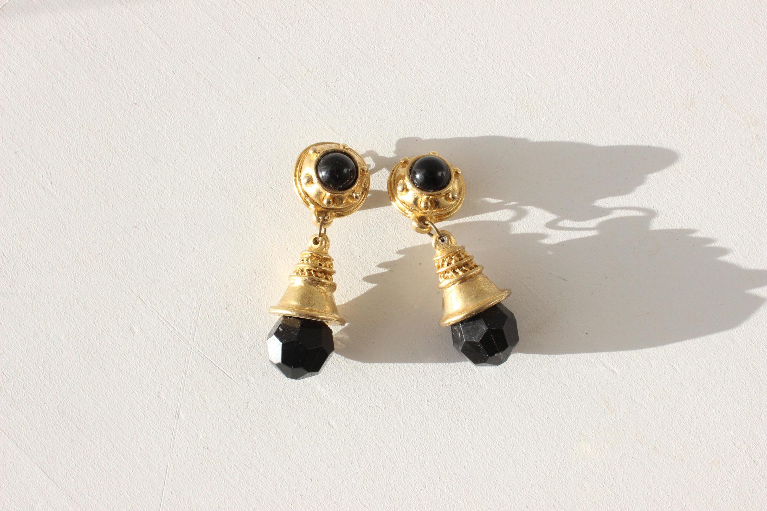 1980s Does Art Deco Gold & Black Glam Clip Ons