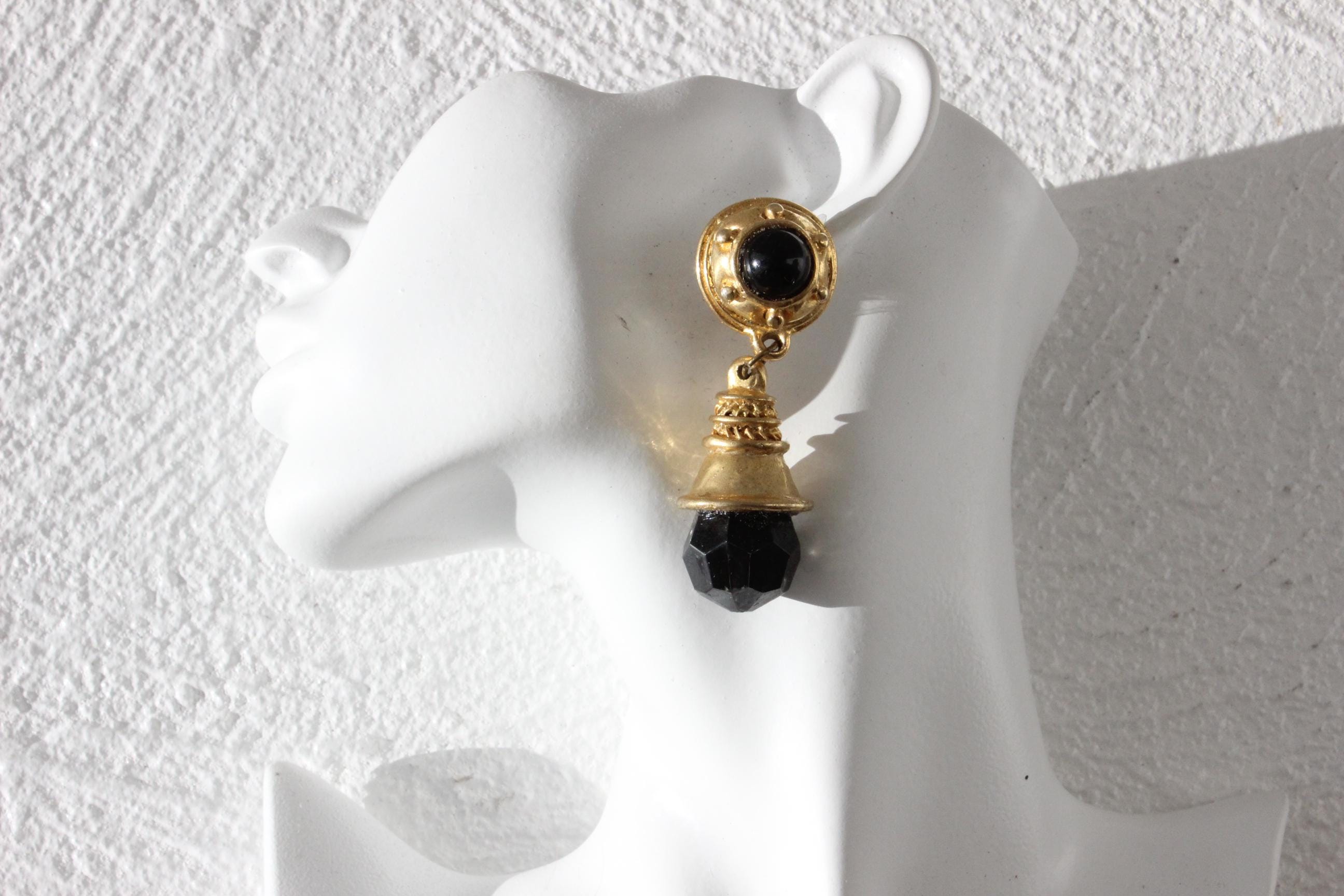 1980s Does Art Deco Gold & Black Glam Clip Ons