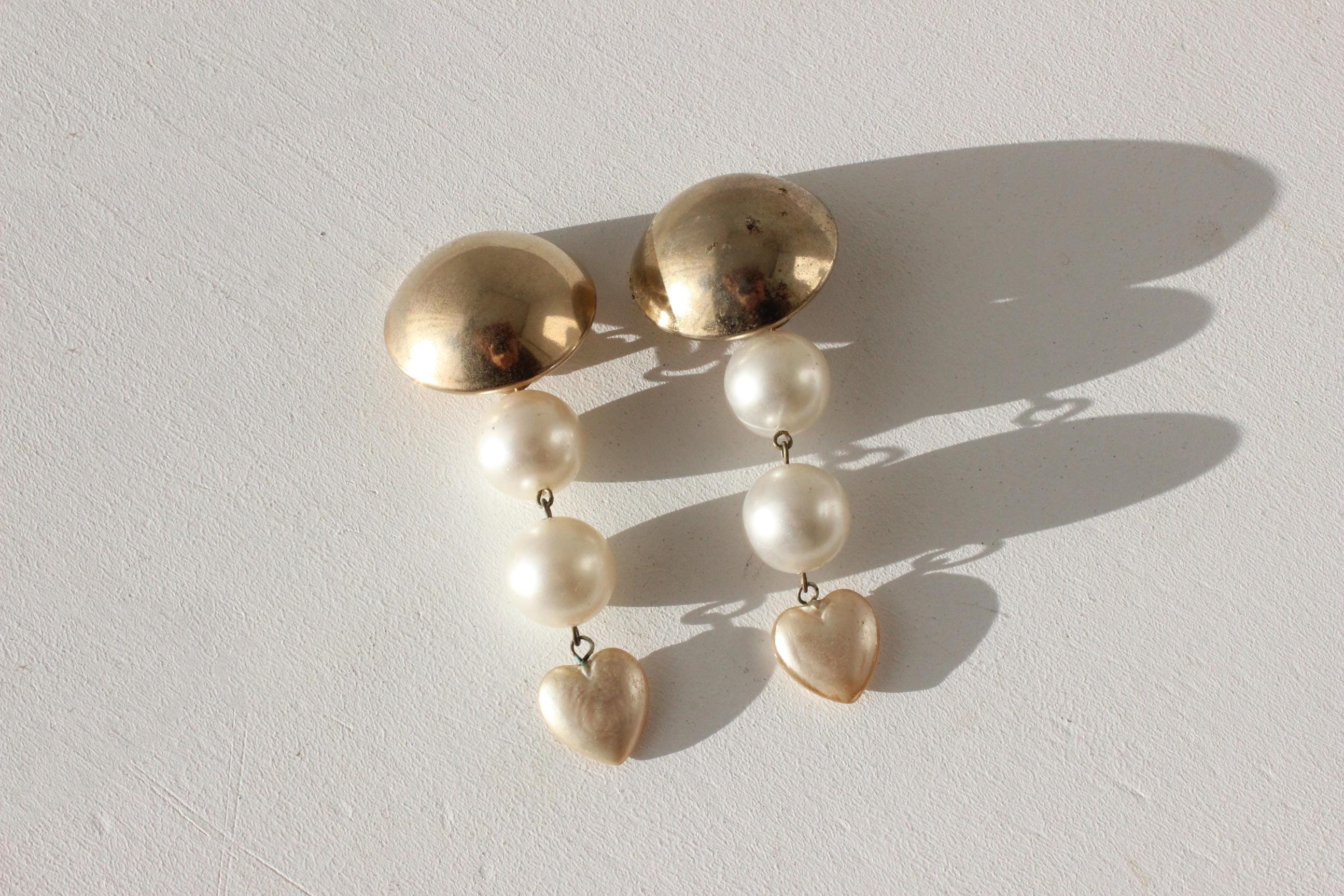 80s Glam Gold Tone & Pearl Oversized Earrings