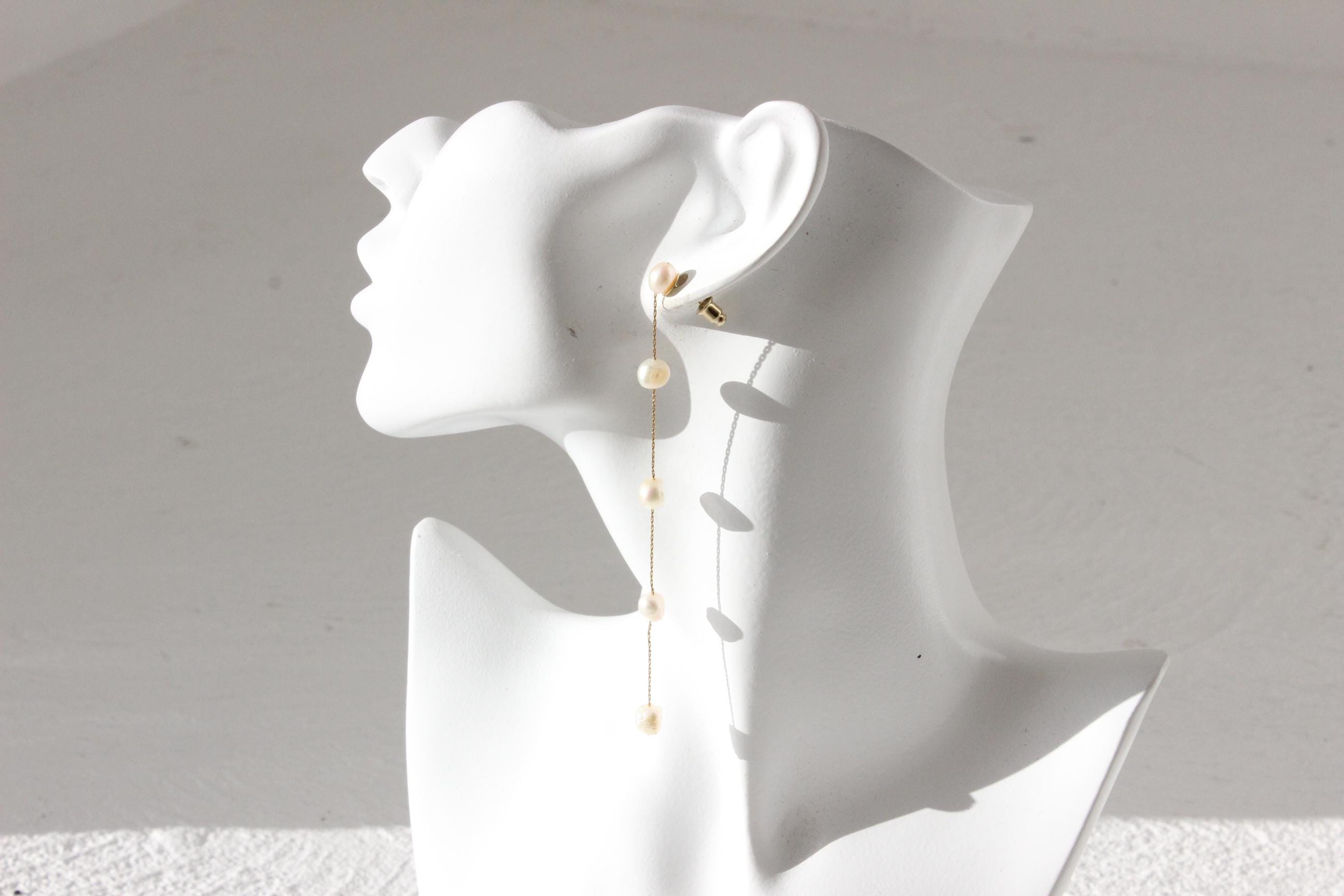 Modernist Trailing Baroque Pearl Chain Earrings