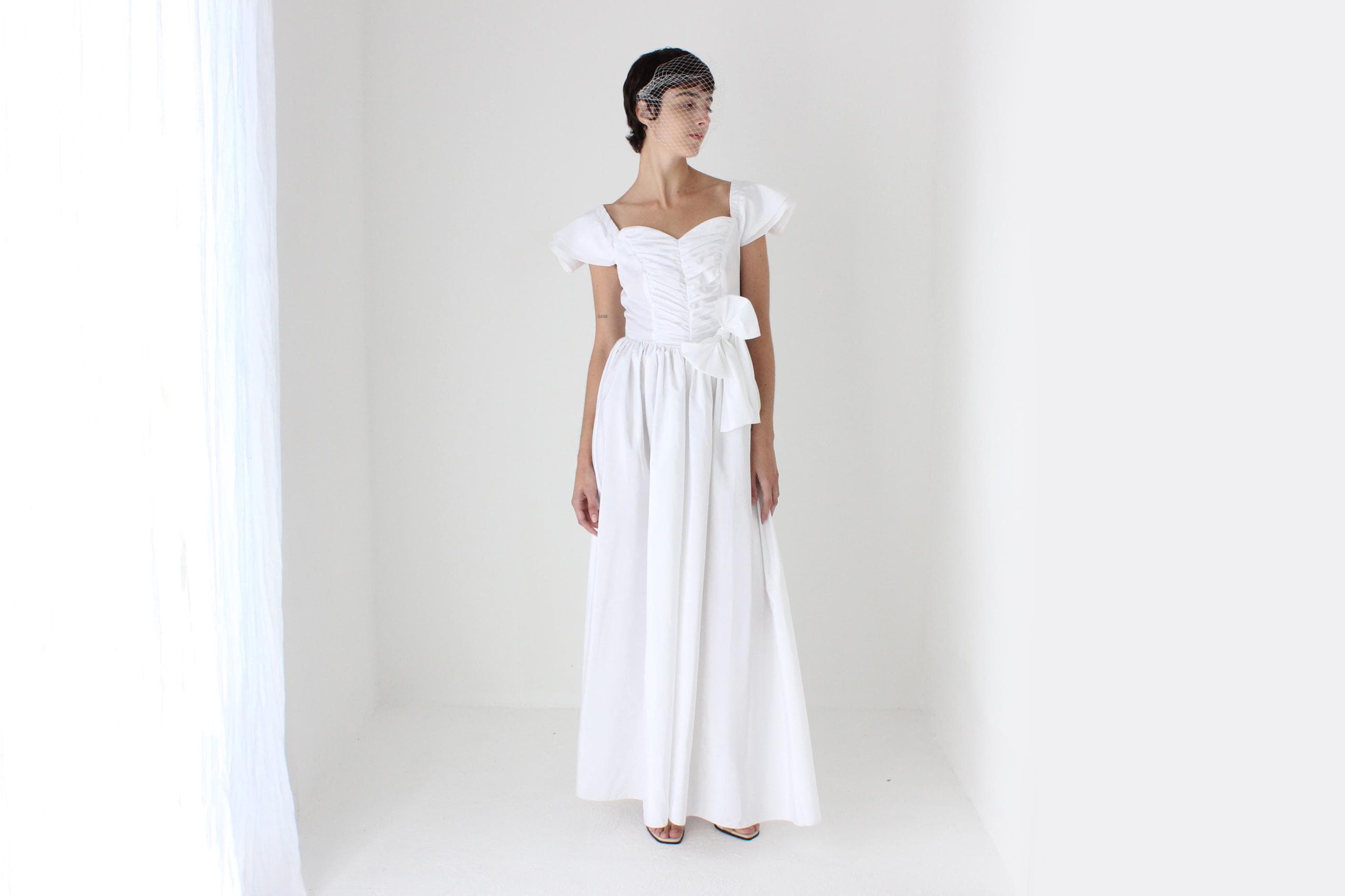 80s Taffeta Off Shoulder OR Flutter Sleeve Gown