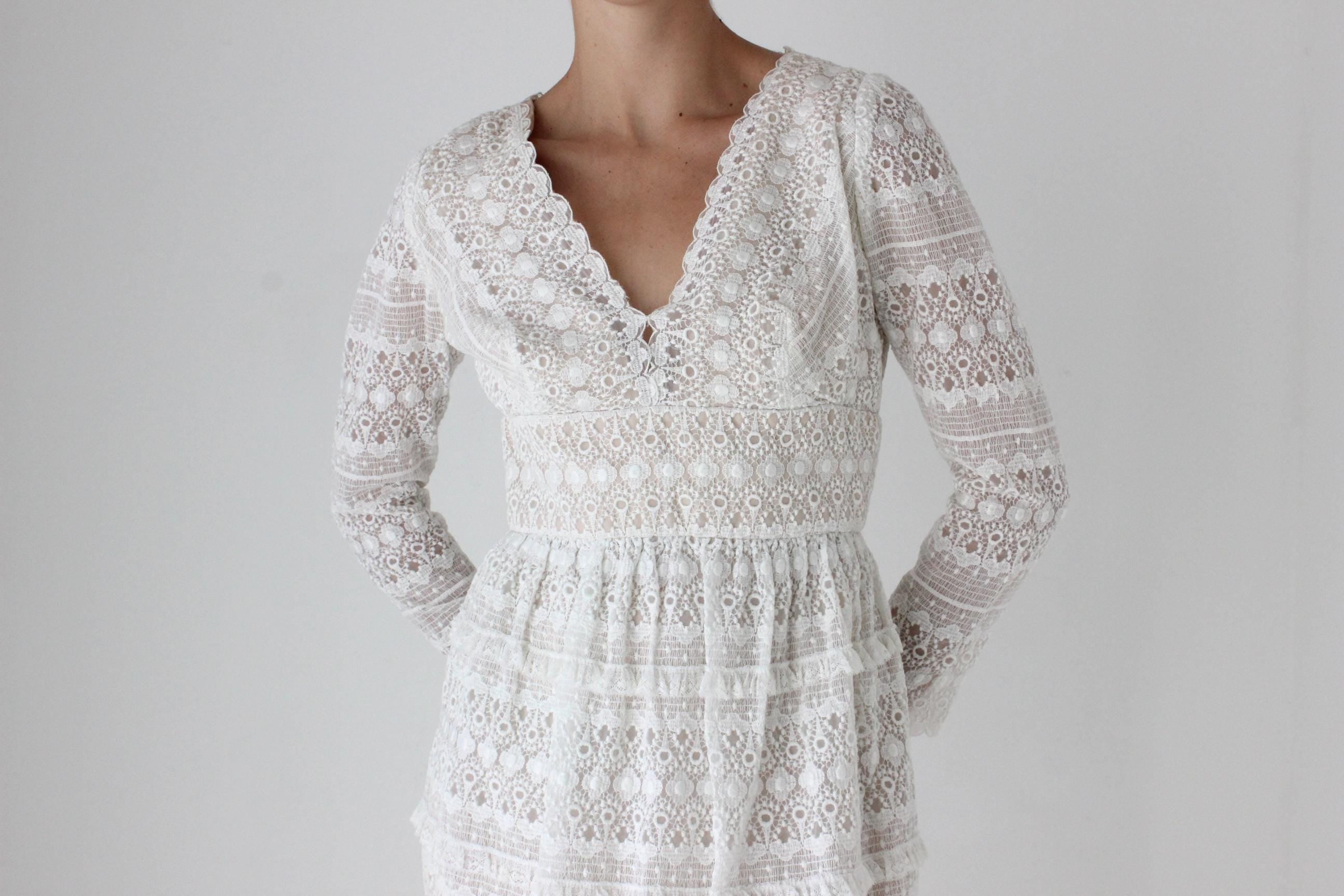70s Romantica by Victor Costa Fine Tulle Lace Dress