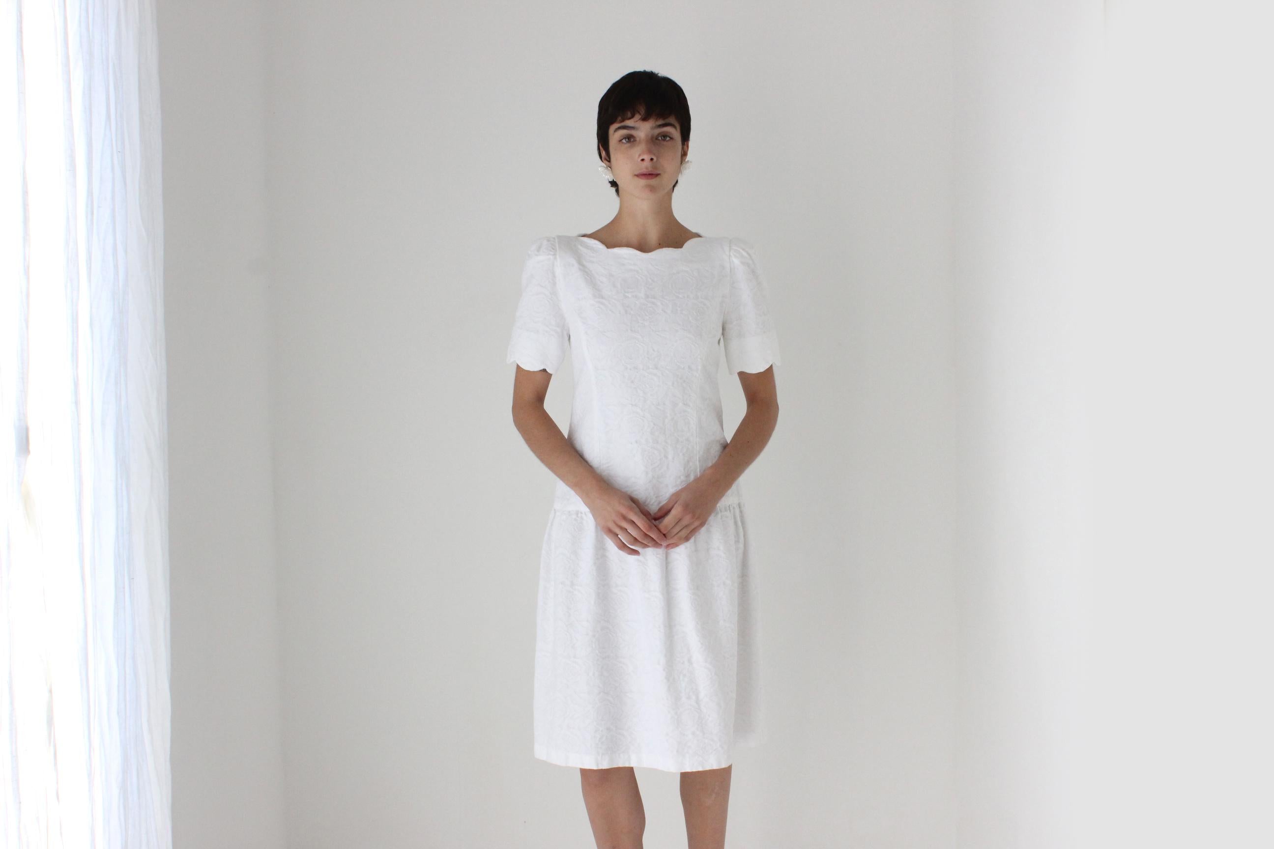 80s Saks Fifth Avenue Textured Cotton Drop Waist Dress