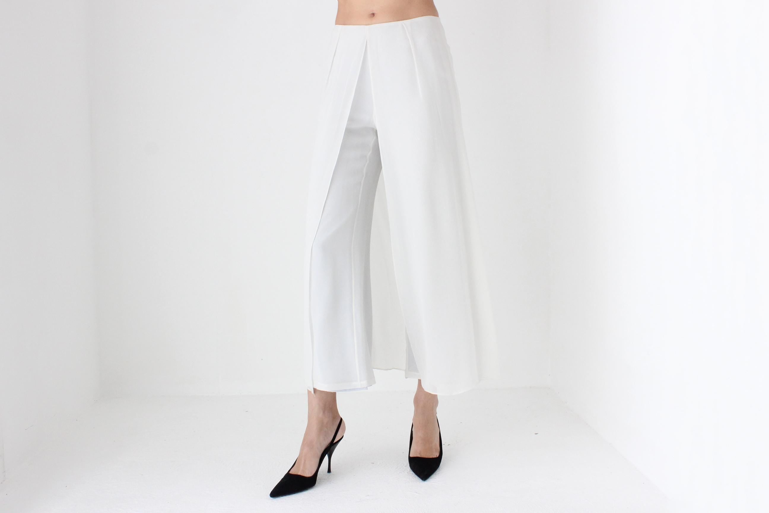 2016 St John Layered Silk Floaty Wide Leg Cropped Bridal Pants