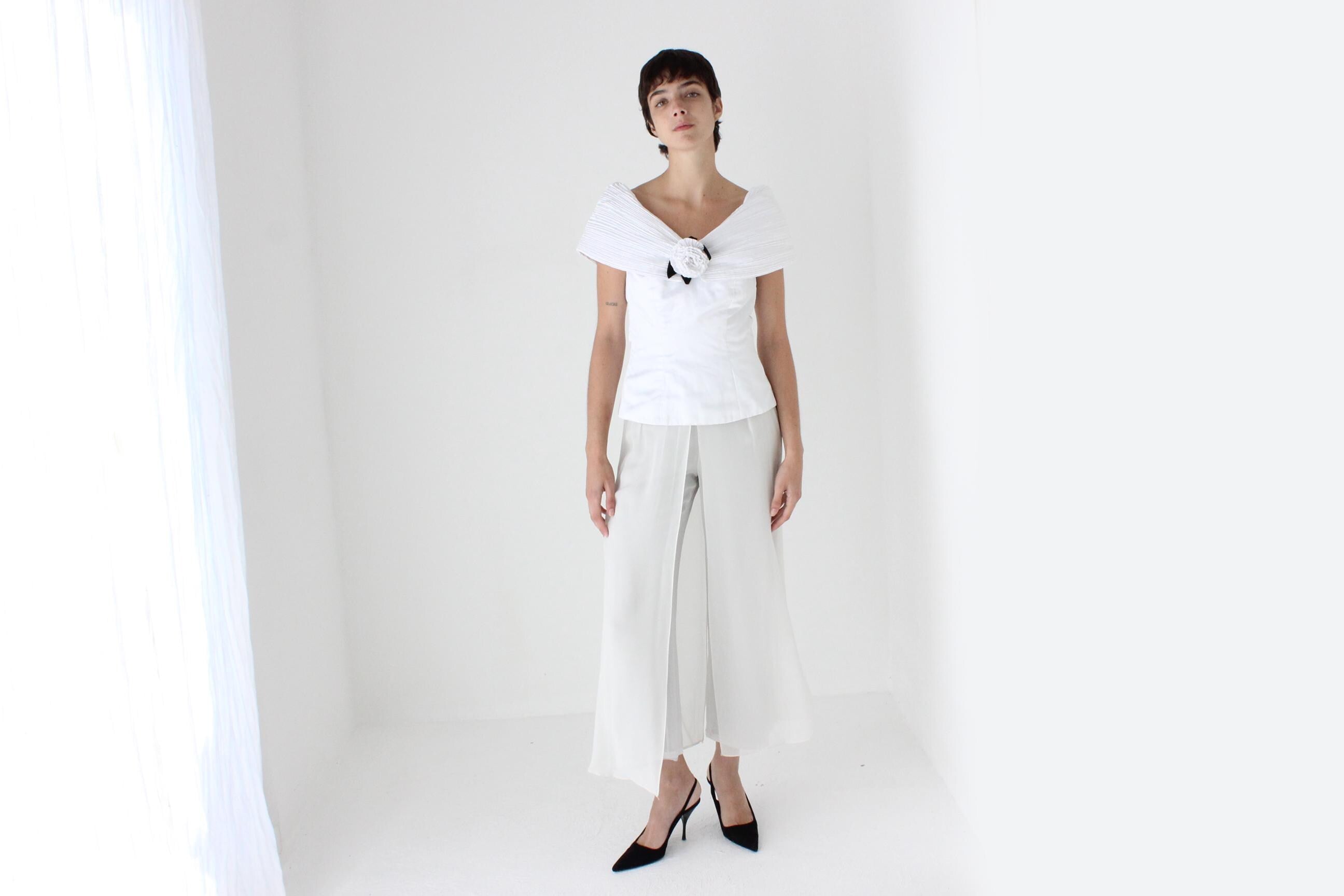 2016 St John Layered Silk Floaty Wide Leg Cropped Bridal Pants