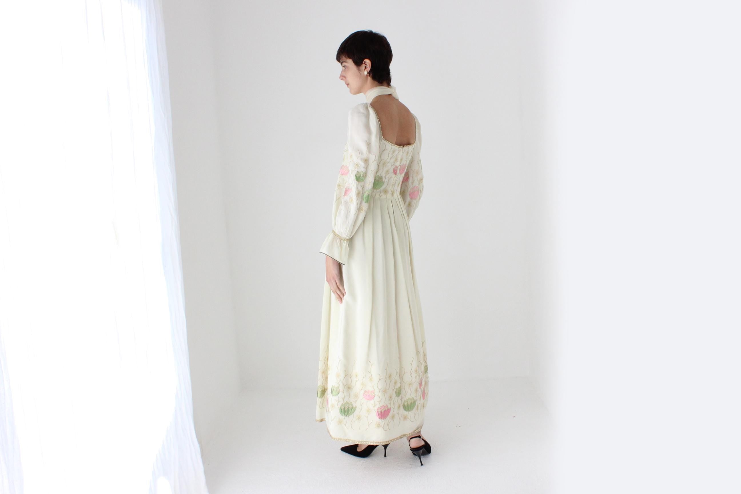 Historic 1970s Pierre Cardin Creations Lotus Embroidered Renaissance Dress
